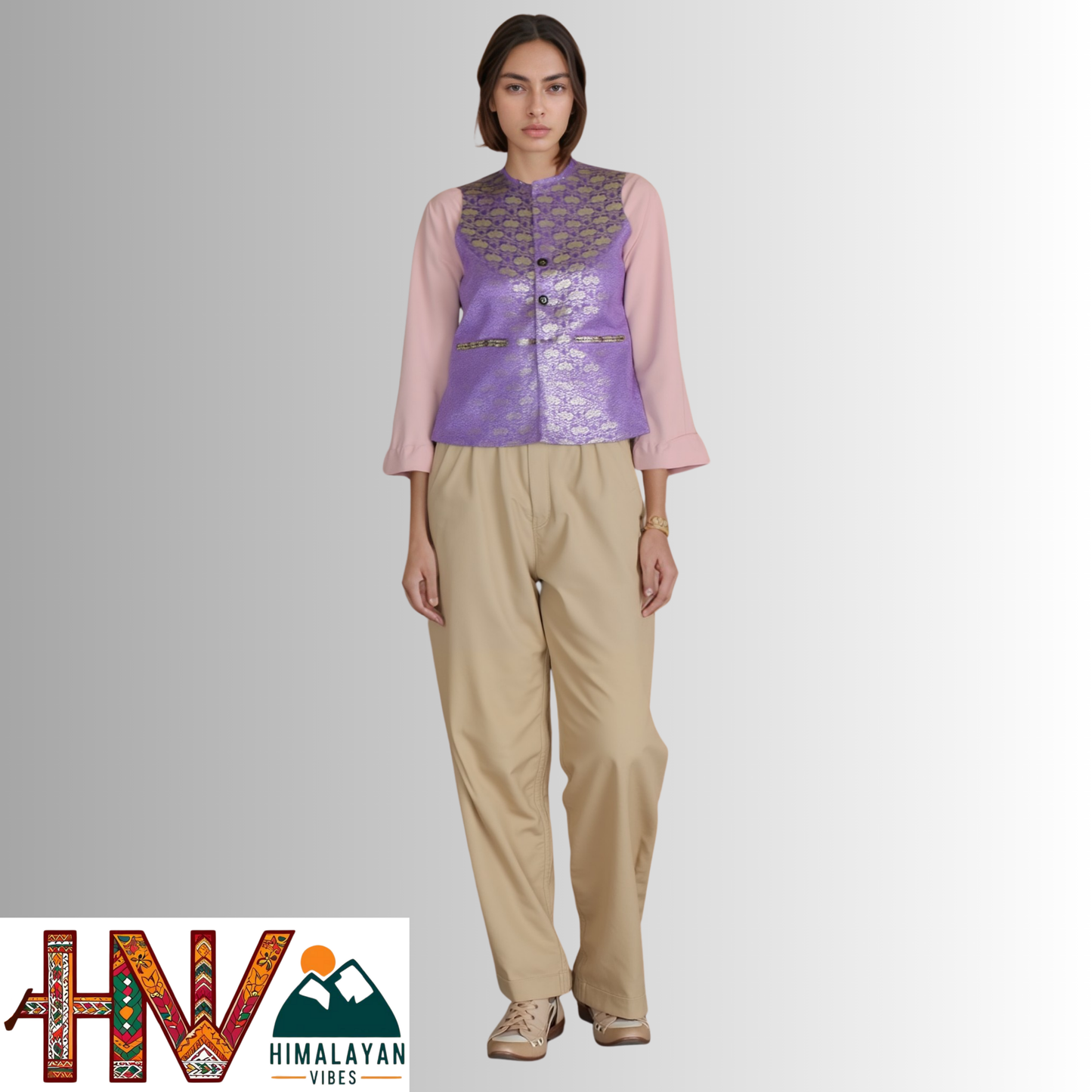 Himalayan Vibes Lavender Brocade Sadri and Dhatu Combo