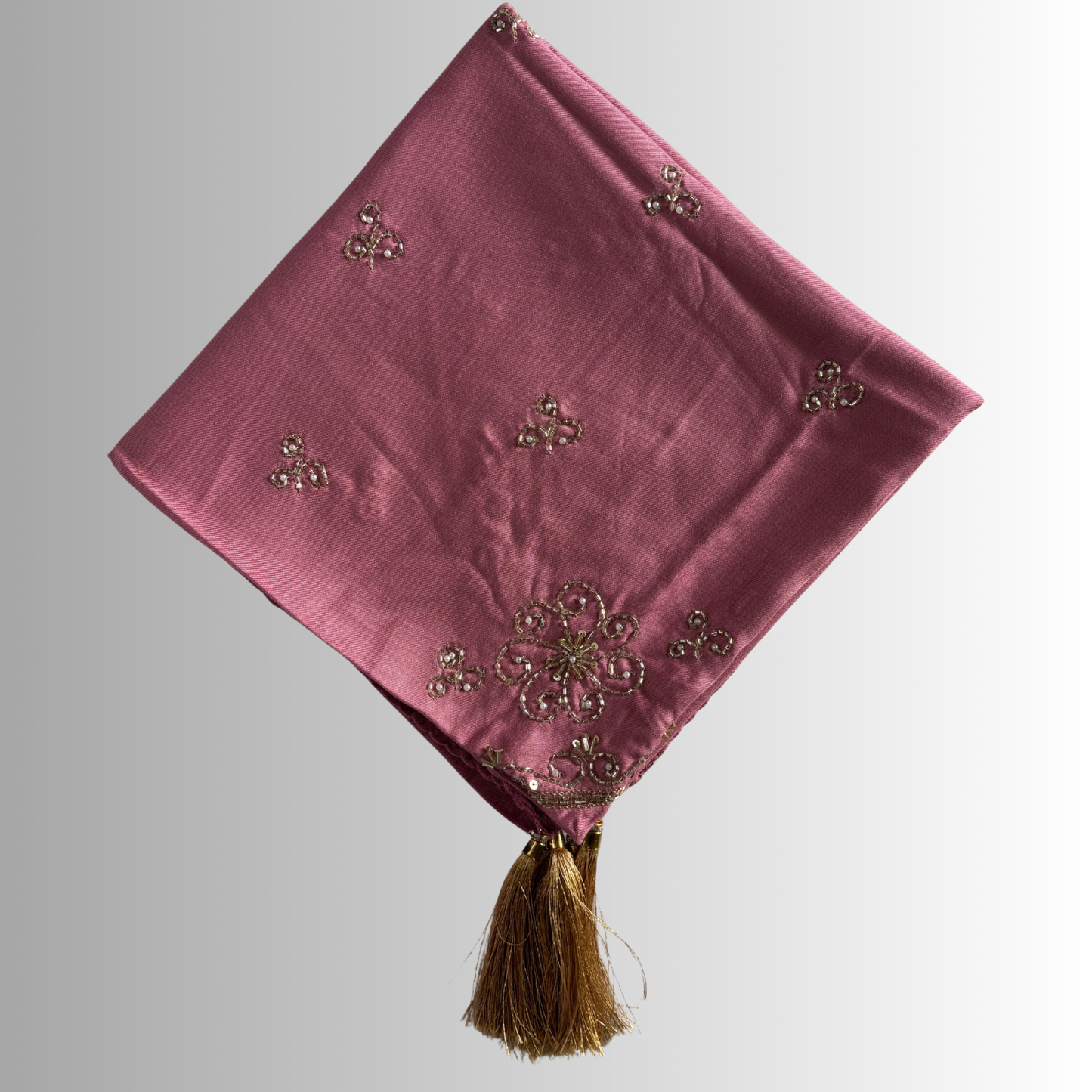 Handcrafted Himachali Dusty Rose Dhatu with Golden Embroidery – A Unique Embroidered Head Scarf