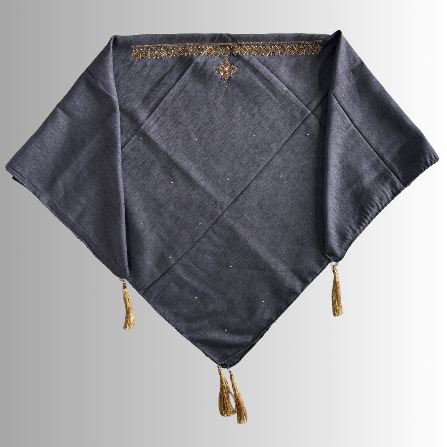 Handcrafted Himachali Dark Slate Gray Dhatu with Golden Embroidery – A Unique Embroidered Head Scarf