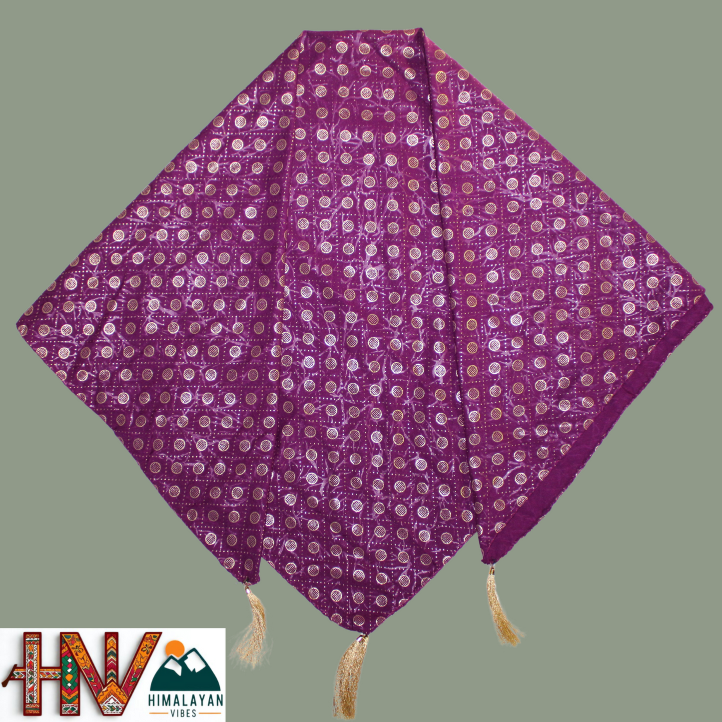 Rubber Print Purple Dhatu Scarf - Artisan-Made Himachal Pradesh Head Wrap
