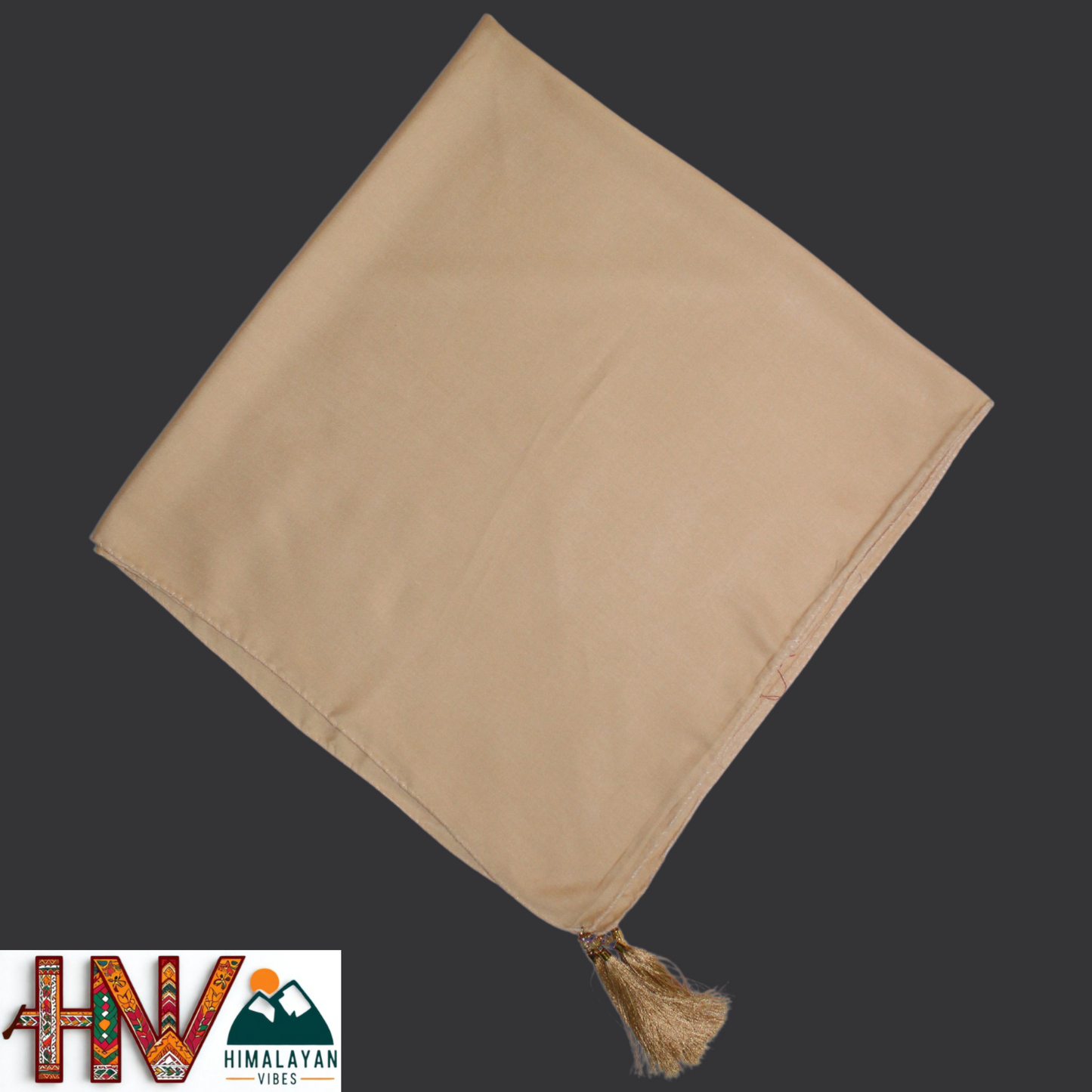 Rayon Plain Tan Color Himachali Dhatu - Handcrafted Traditional Head Scarf from Himalayas