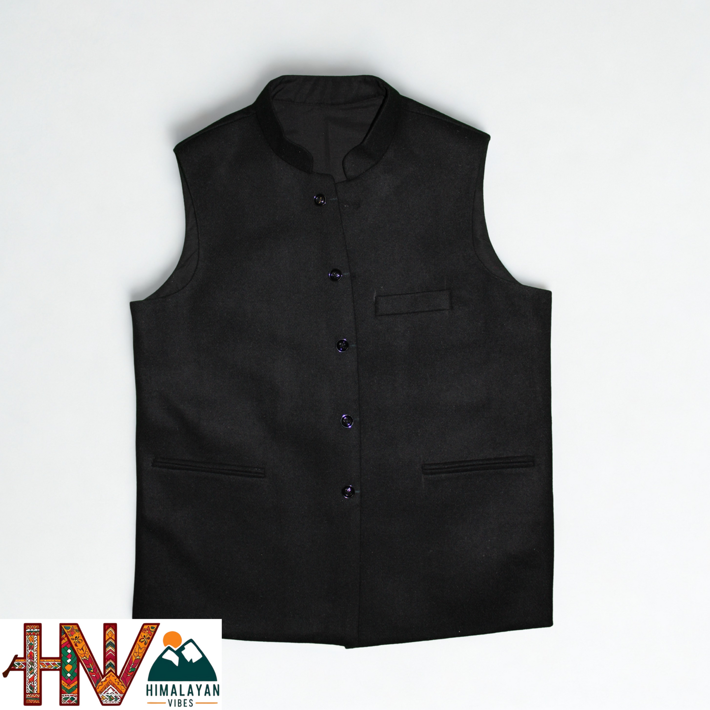 Handcrafted Black Woolen Jacket for Men | Traditional Himachali Craft | Stylish Winter & Formal Wear