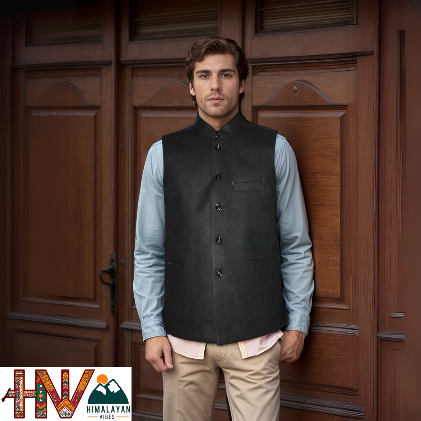 Handcrafted Black Woolen Jacket for Men | Traditional Himachali Craft | Stylish Winter & Formal Wear