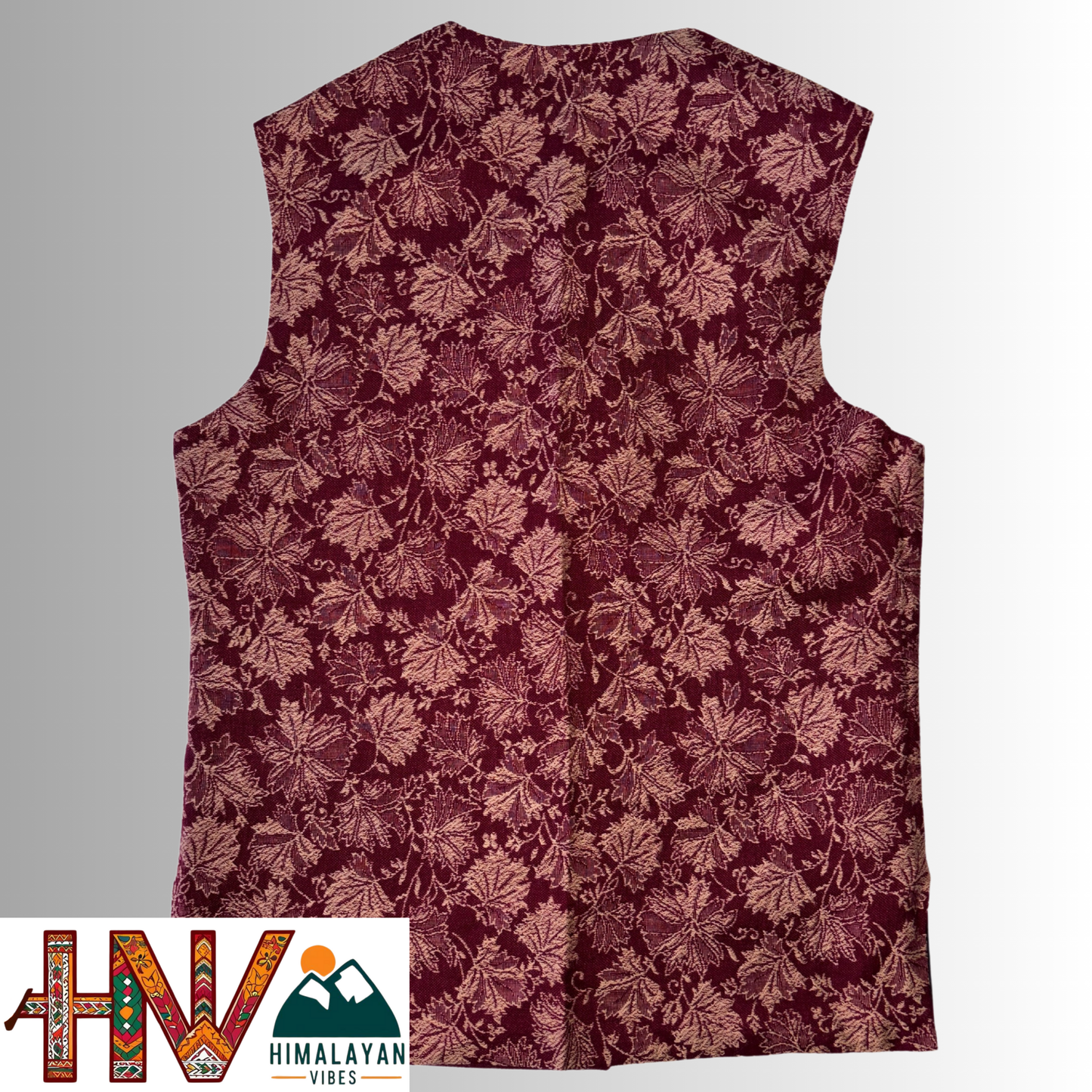 Women Pashmina Blend Red Color Himachali Sadri with Leaf pattern – Traditional Waistcoat by Himalayan Vibes