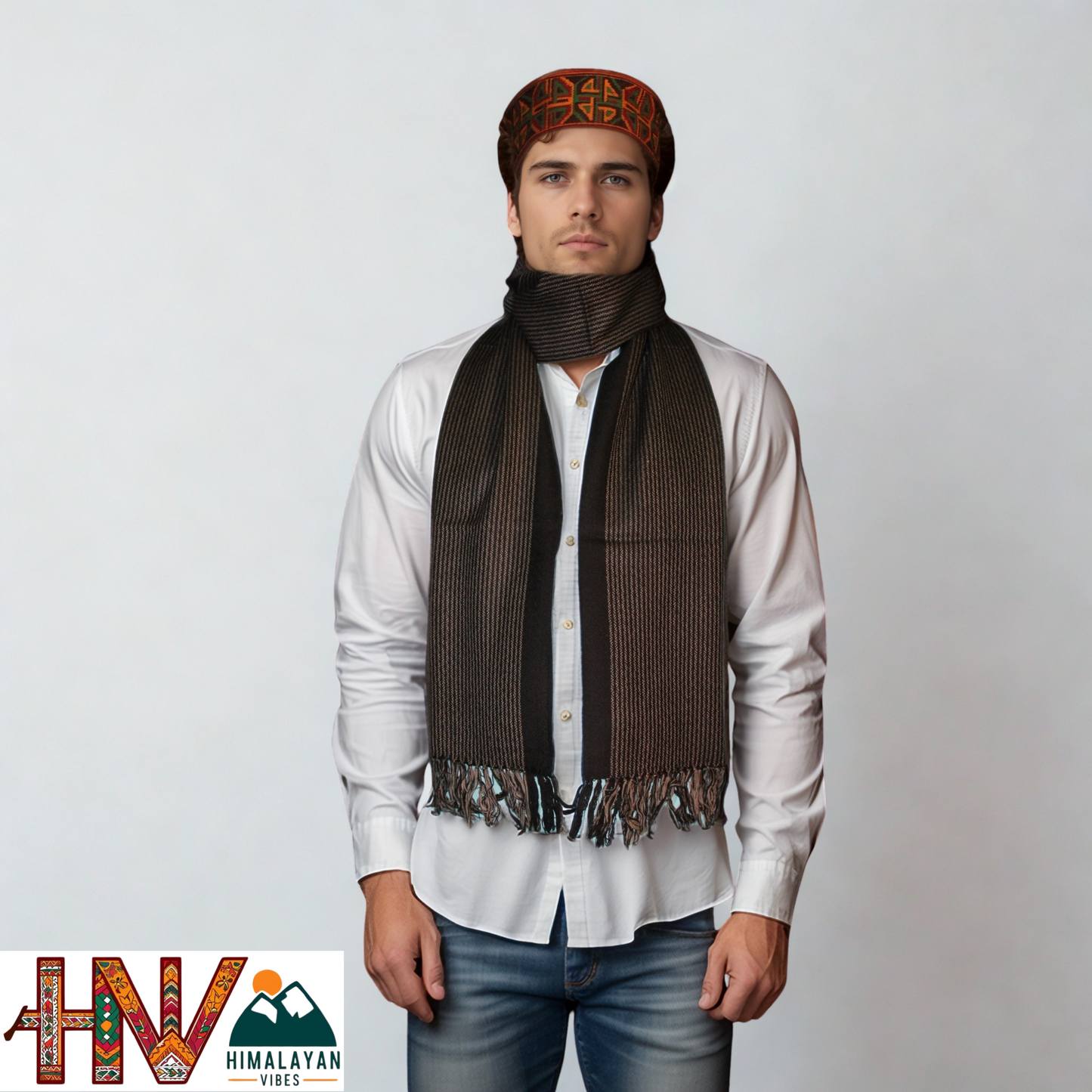Traditional Kullu Handwoven Black Muffler – Soft, Durable & Warm Wool Scarf