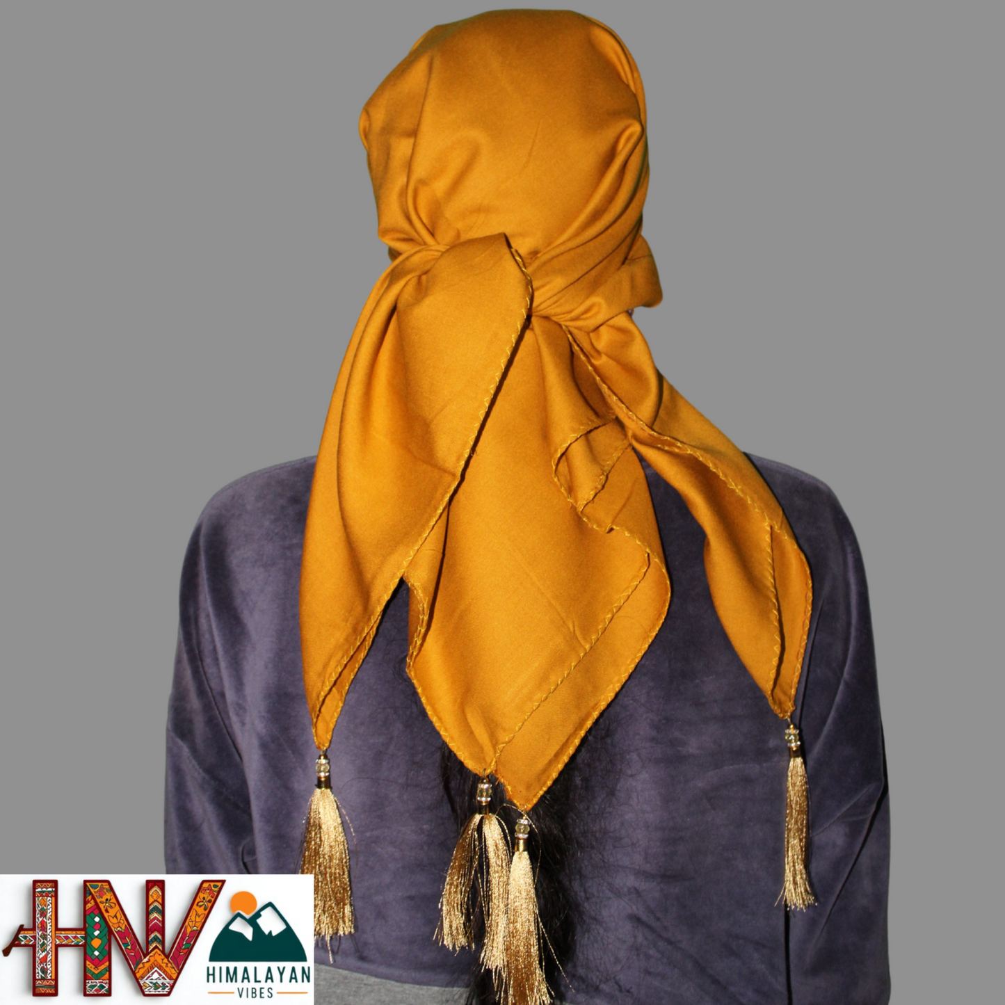 Rayon Plain Orange Color Himachali Dhatu - Handcrafted Traditional Head Scarf from Himalayas