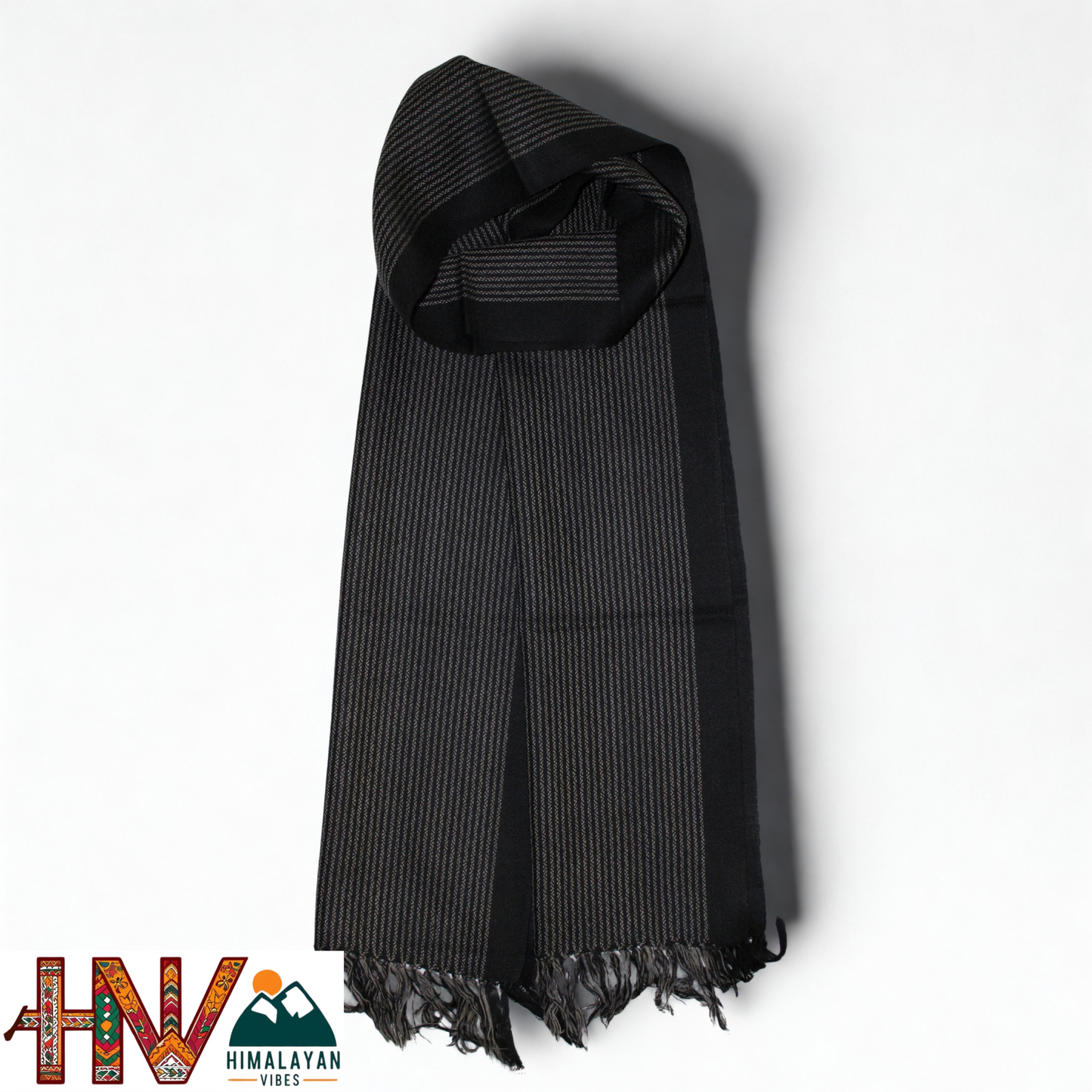 Traditional Kullu Handwoven Black Muffler – Soft, Durable & Warm Wool Scarf