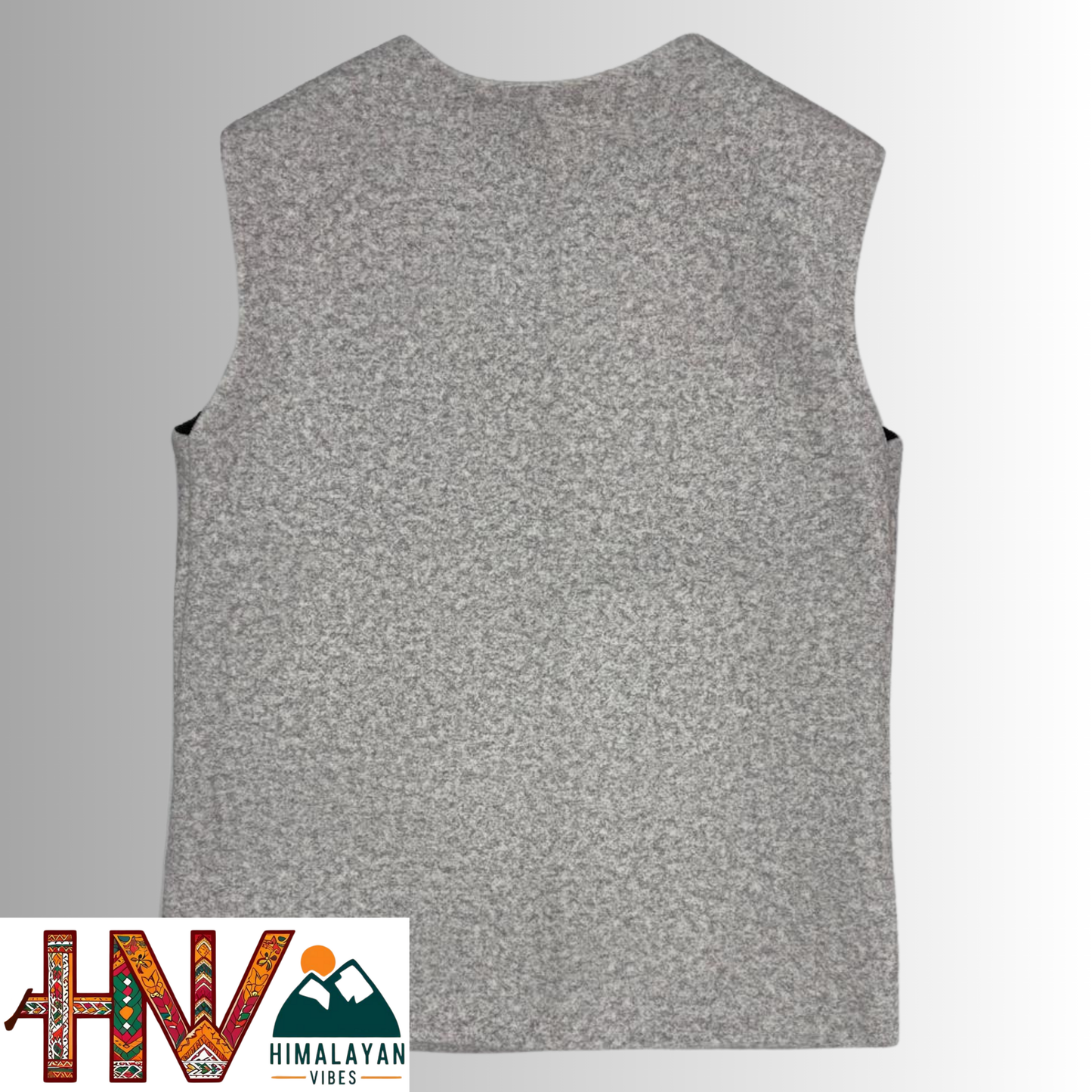 Girls Sleeveless Light Grey Woolen Sadri Jacket in Martin Fabric – Himachali Handcrafted Ethnic Wear with Floral Embroidery