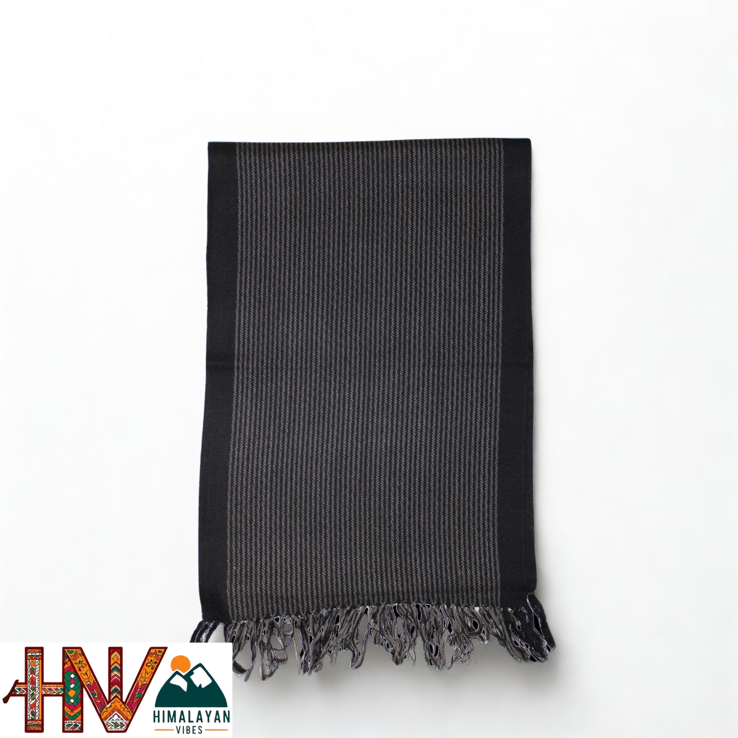 Traditional Kullu Handwoven Black Muffler – Soft, Durable & Warm Wool Scarf