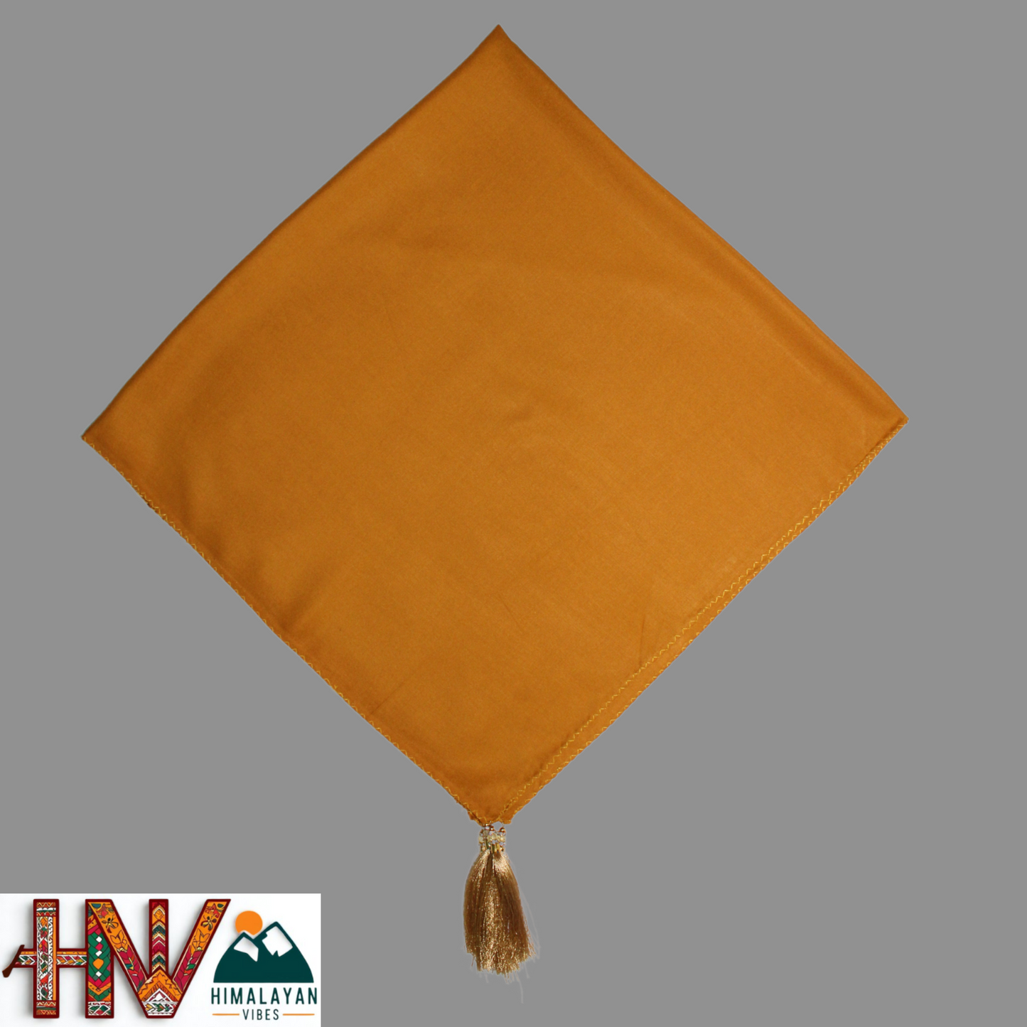 Rayon Plain Orange Color Himachali Dhatu - Handcrafted Traditional Head Scarf from Himalayas