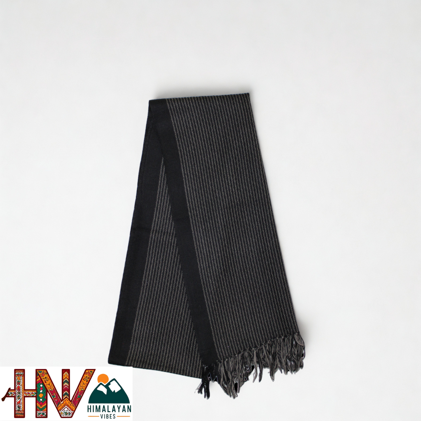 Traditional Kullu Handwoven Black Muffler – Soft, Durable & Warm Wool Scarf