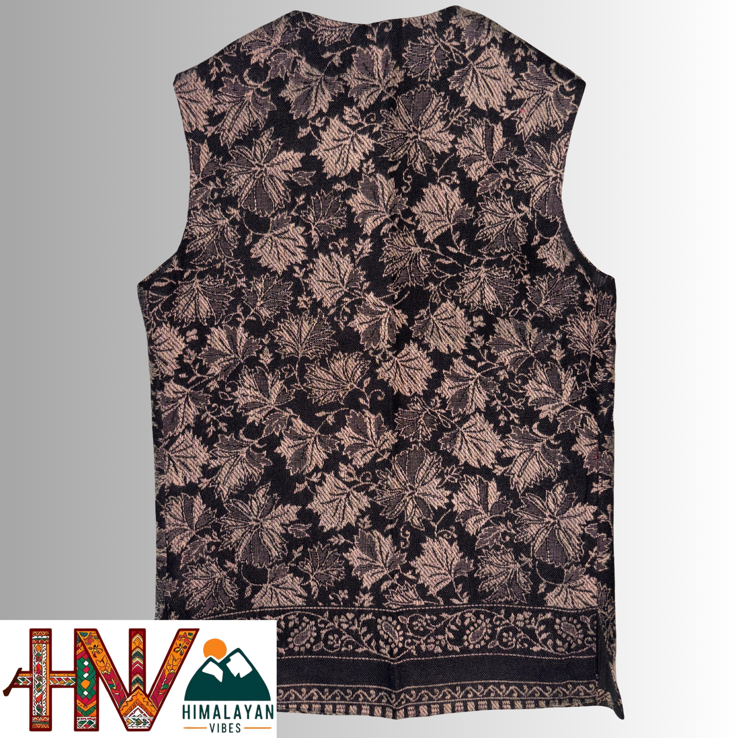 Kids Shawl Black Color Himachali Sadri with Leaf pattern – Traditional Waistcoat by Himalayan Vibes