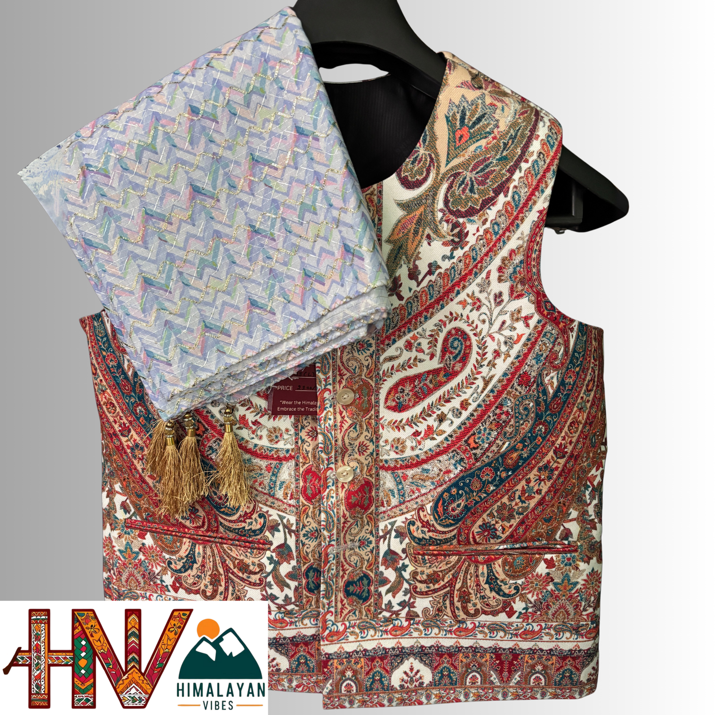 Pashmina blend white sadri and croatian white dhatu combo