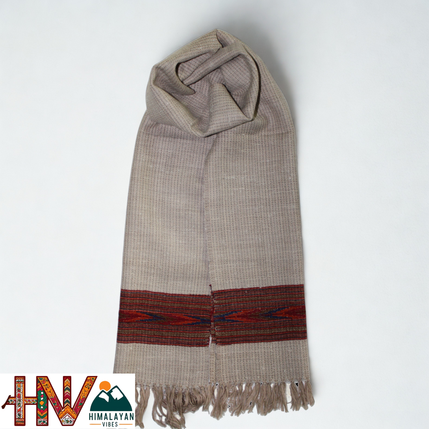 Traditional Kullu Handwoven Light brown Muffler – Soft, Durable & Warm Wool Scarf