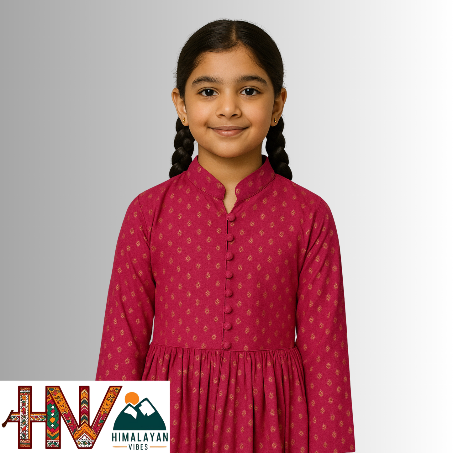 Himalayan Vibes Rani Pink Rejta For Kids – Traditional Himachali Dress for Summer & Winter | Handcrafted Elegance