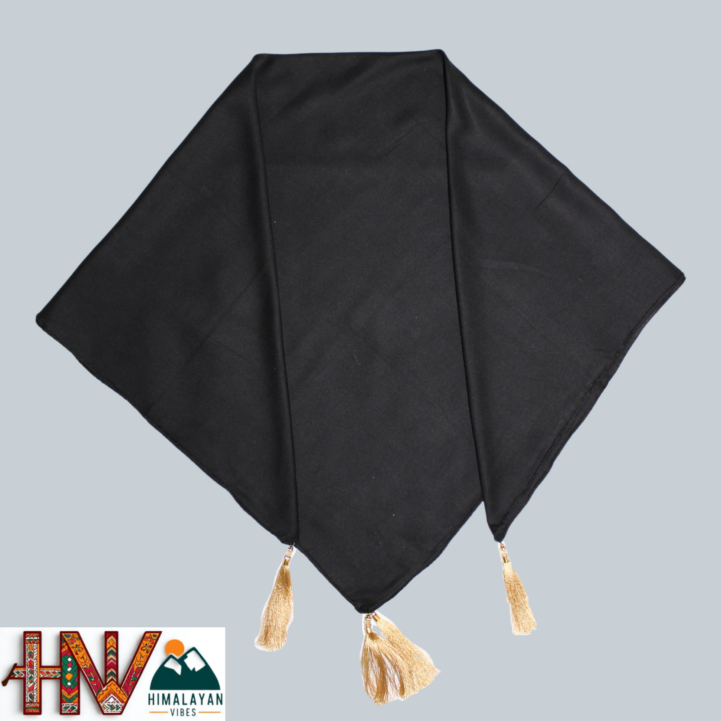 Rayon Plain Black Color Himachali Dhatu - Handcrafted Traditional Head Scarf from Himalayas