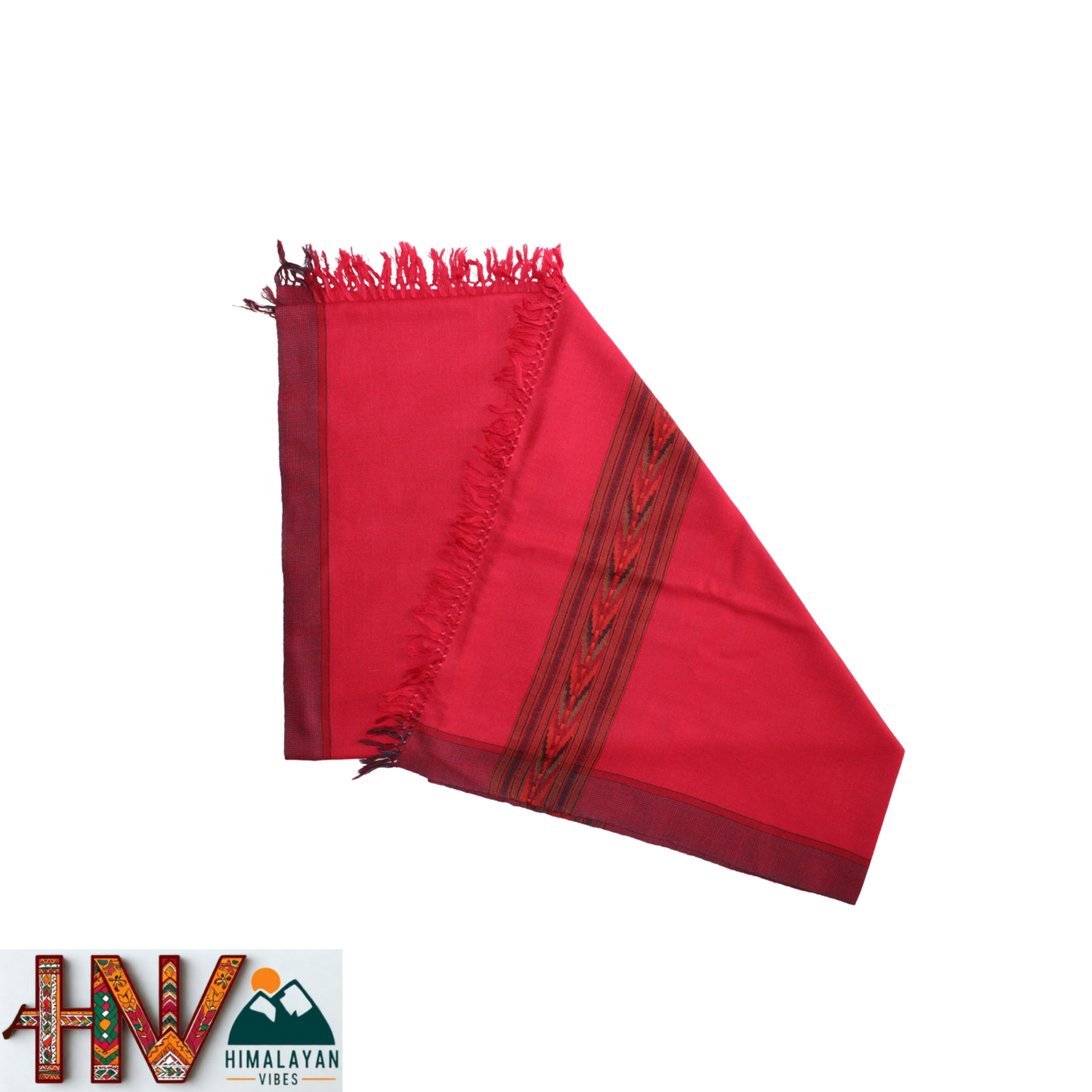 Handwoven Red Kullu Shawl With blue & Red Border– 100% Pure Sheep Wool with Traditional Himalayan Craftsmanship