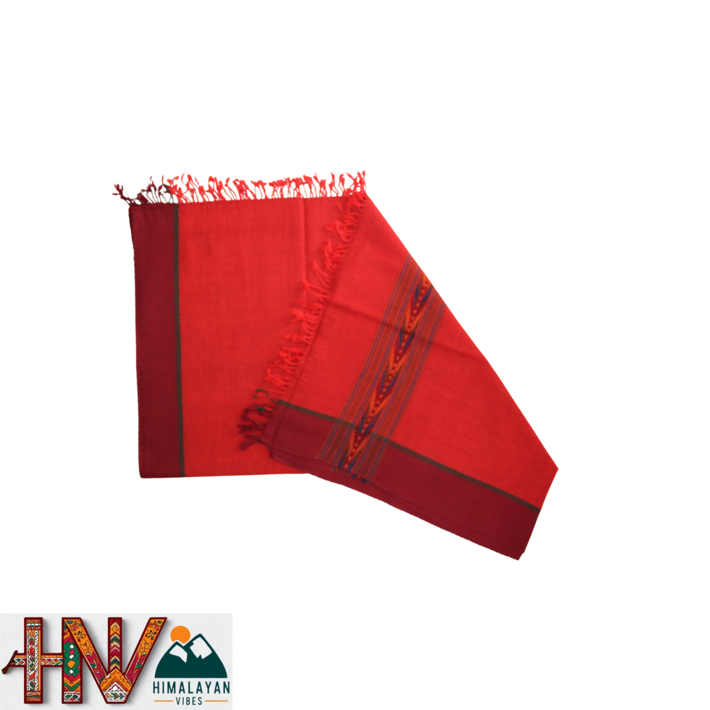 Handwoven Red Kullu Shawl with dark red border – 100% Pure Sheep Wool with Traditional Himalayan Craftsmanship