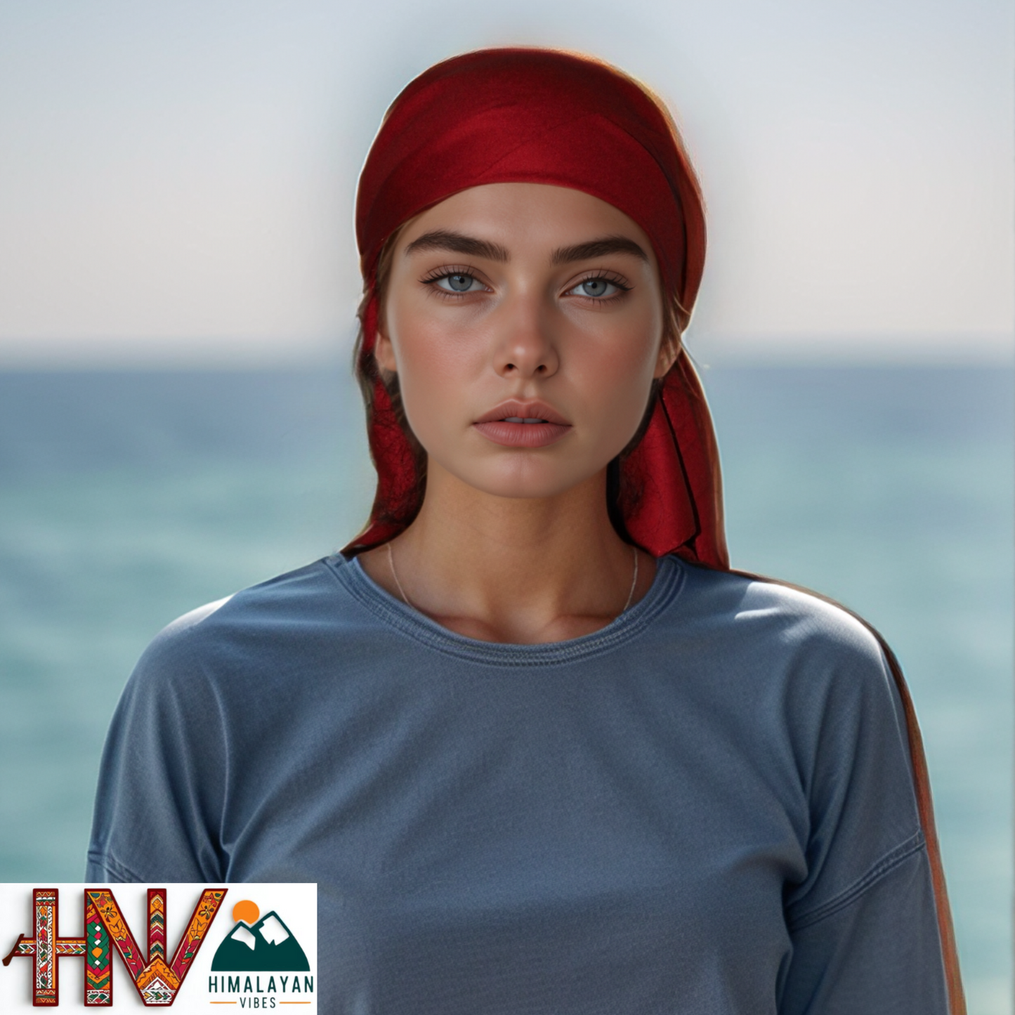 Rayon Plain Red Color Himachali Dhatu - Handcrafted Traditional Head Scarf from Himalayas
