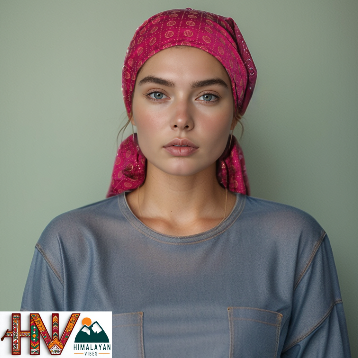 Rubber Print Dark Pink Dhatu Scarf - Artisan-Made Himachal Pradesh Head Wrap