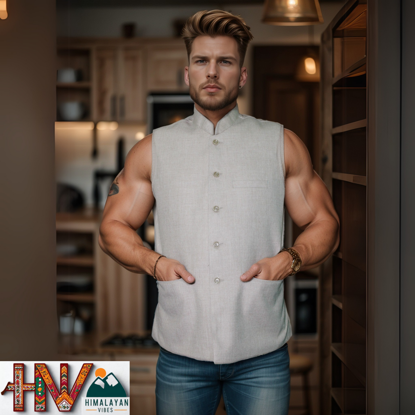 Himalayan Breeze Cream Color Sleeveless Jacket – Traditional Craft, Modern Style