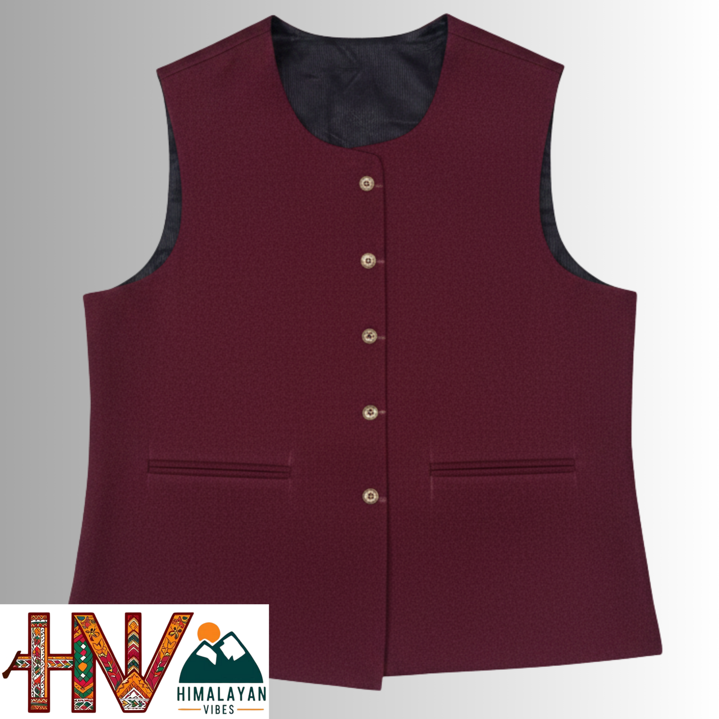 Himalayan Vibes Women's Plain Maroon Pashmina Mix Sleeveless Sadri