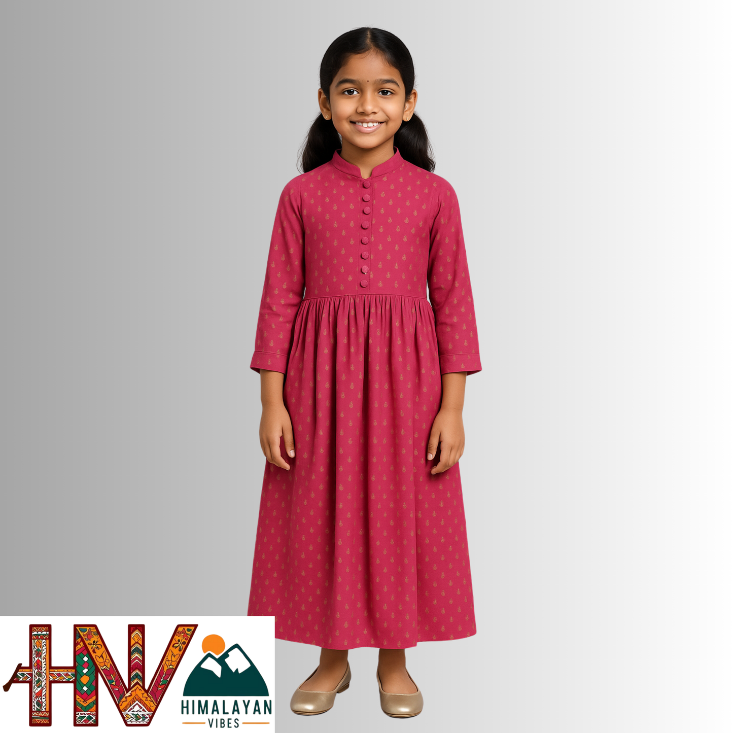 Himalayan Vibes Rani Pink Rejta For Kids – Traditional Himachali Dress for Summer & Winter | Handcrafted Elegance