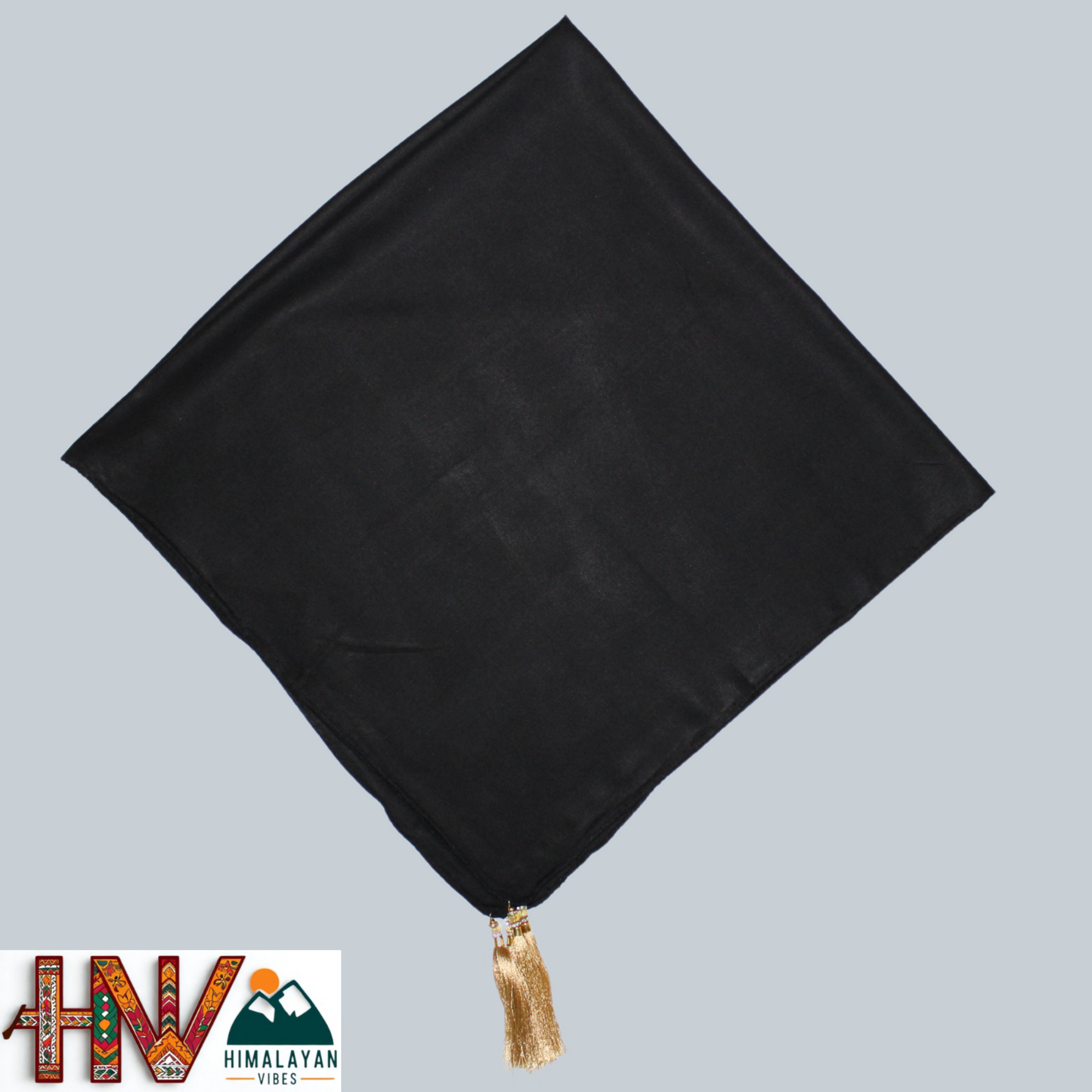 Rayon Plain Black Color Himachali Dhatu - Handcrafted Traditional Head Scarf from Himalayas