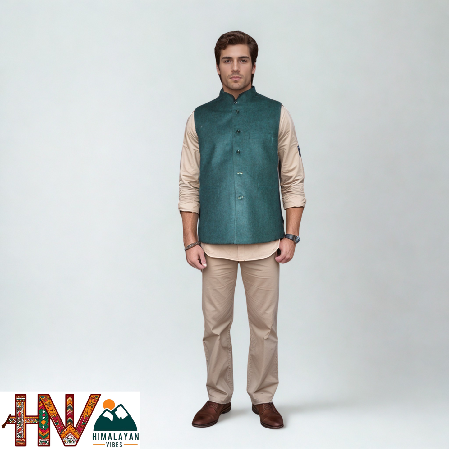 Handcrafted Blue Grey Woolen Jacket for Men | Traditional Himachali Craft | Stylish Winter & Formal Wear