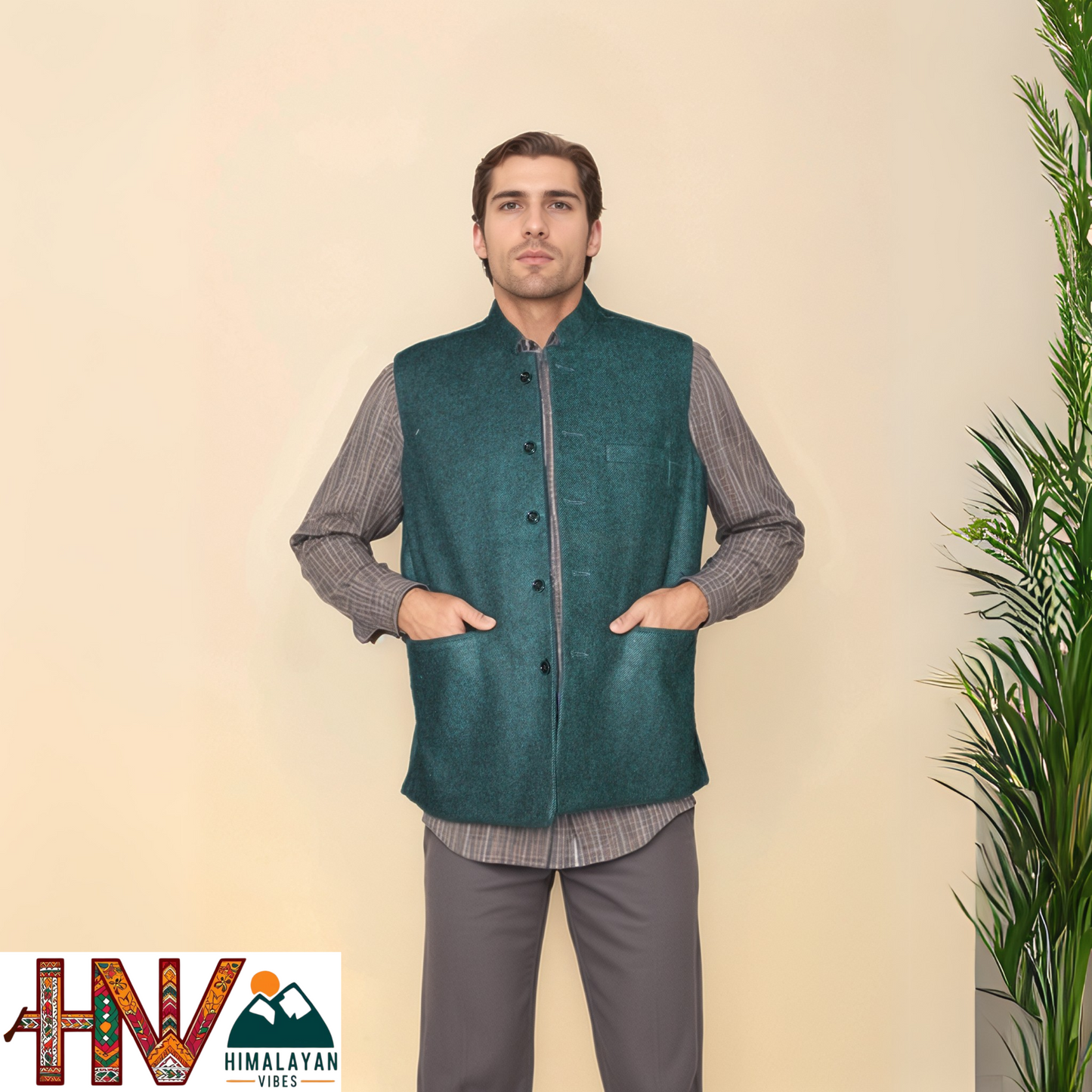 Handcrafted Blue Grey Woolen Jacket for Men | Traditional Himachali Craft | Stylish Winter & Formal Wear