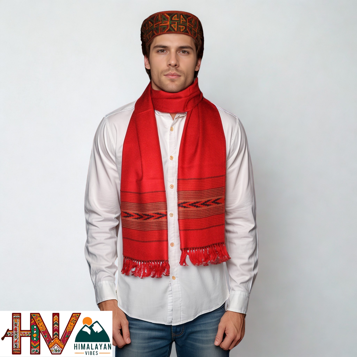 Traditional Kullu Handwoven Red Muffler – Soft, Durable & Warm Wool Scarf