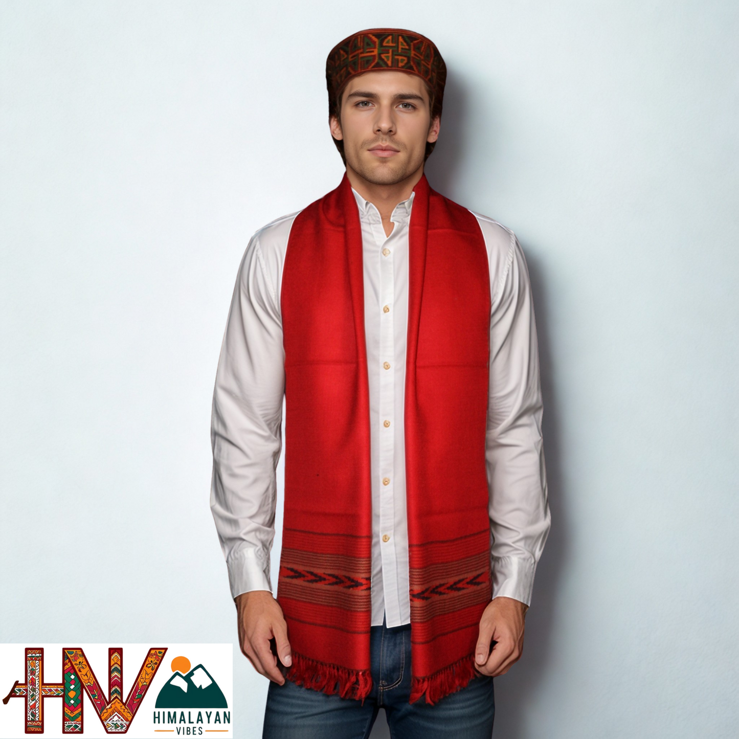 Traditional Kullu Handwoven Red Muffler – Soft, Durable & Warm Wool Scarf