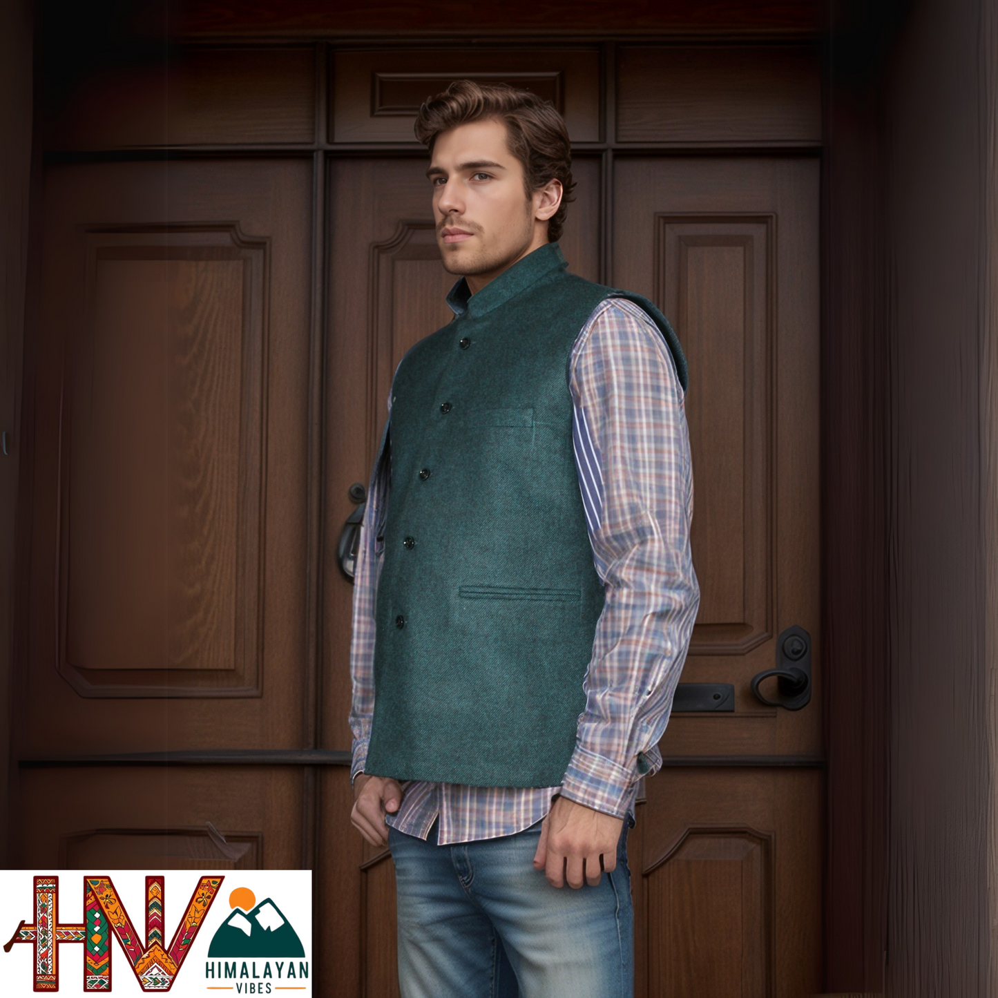Handcrafted Blue Grey Woolen Jacket for Men | Traditional Himachali Craft | Stylish Winter & Formal Wear