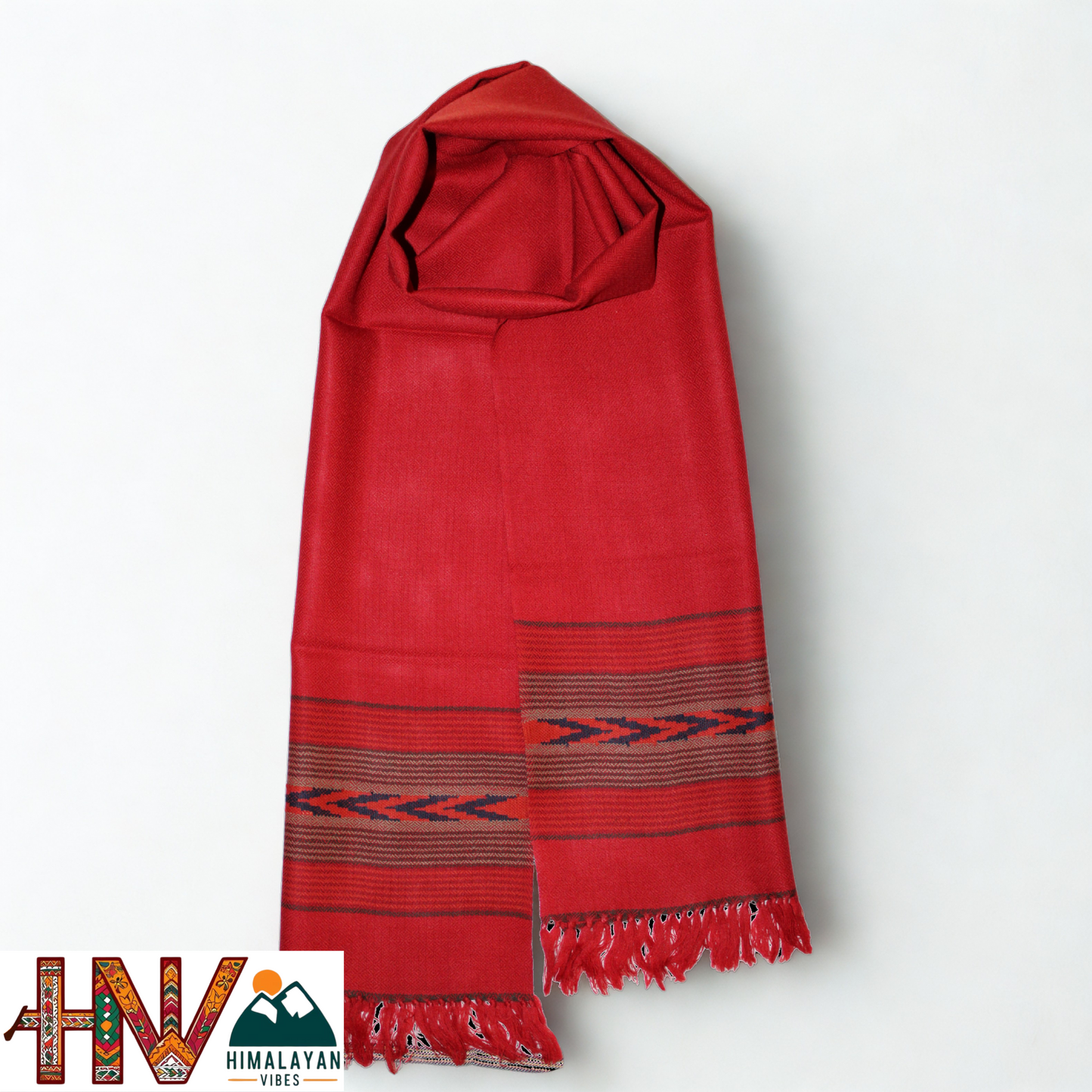 Traditional Kullu Handwoven Red Muffler – Soft, Durable & Warm Wool Scarf