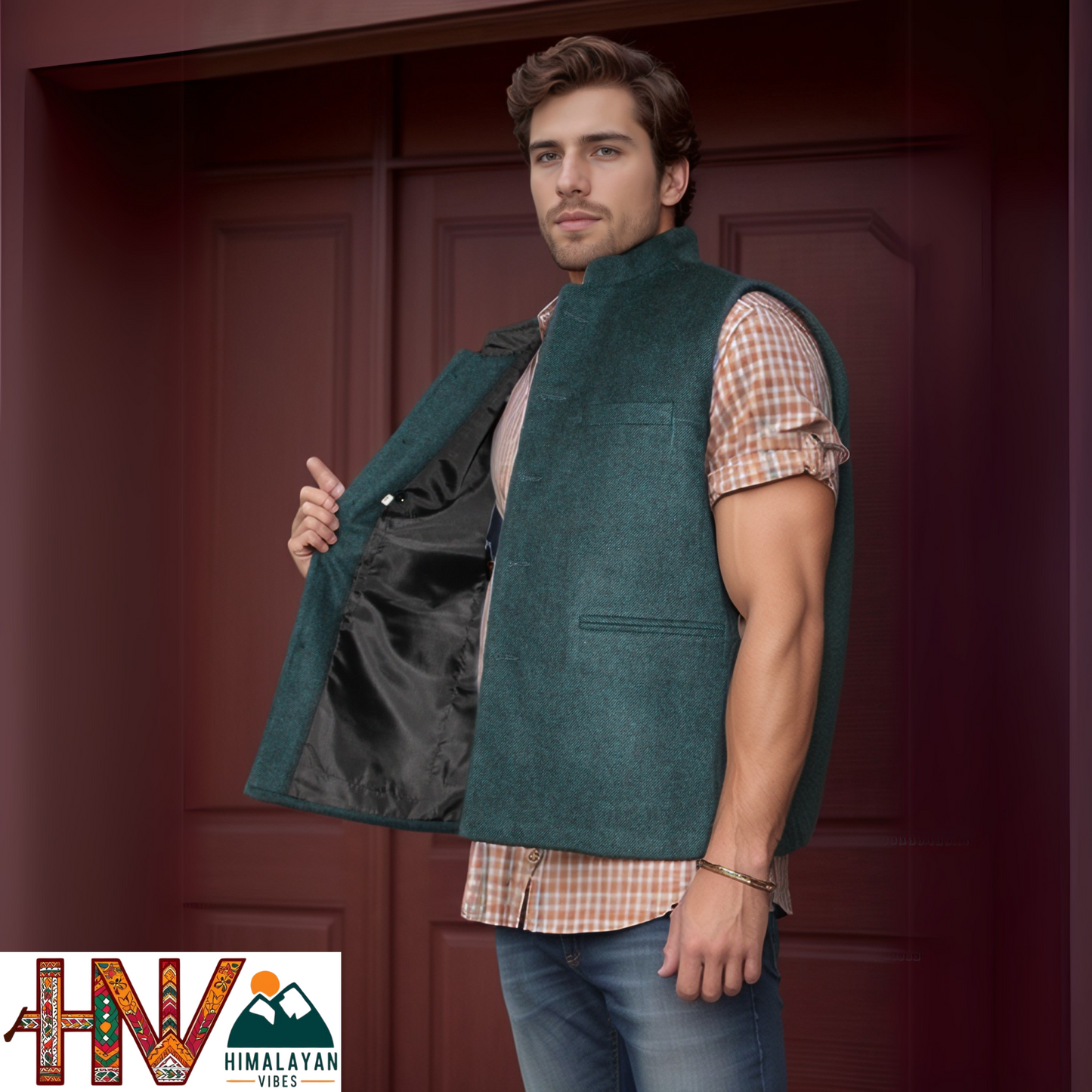Handcrafted Blue Grey Woolen Jacket for Men | Traditional Himachali Craft | Stylish Winter & Formal Wear