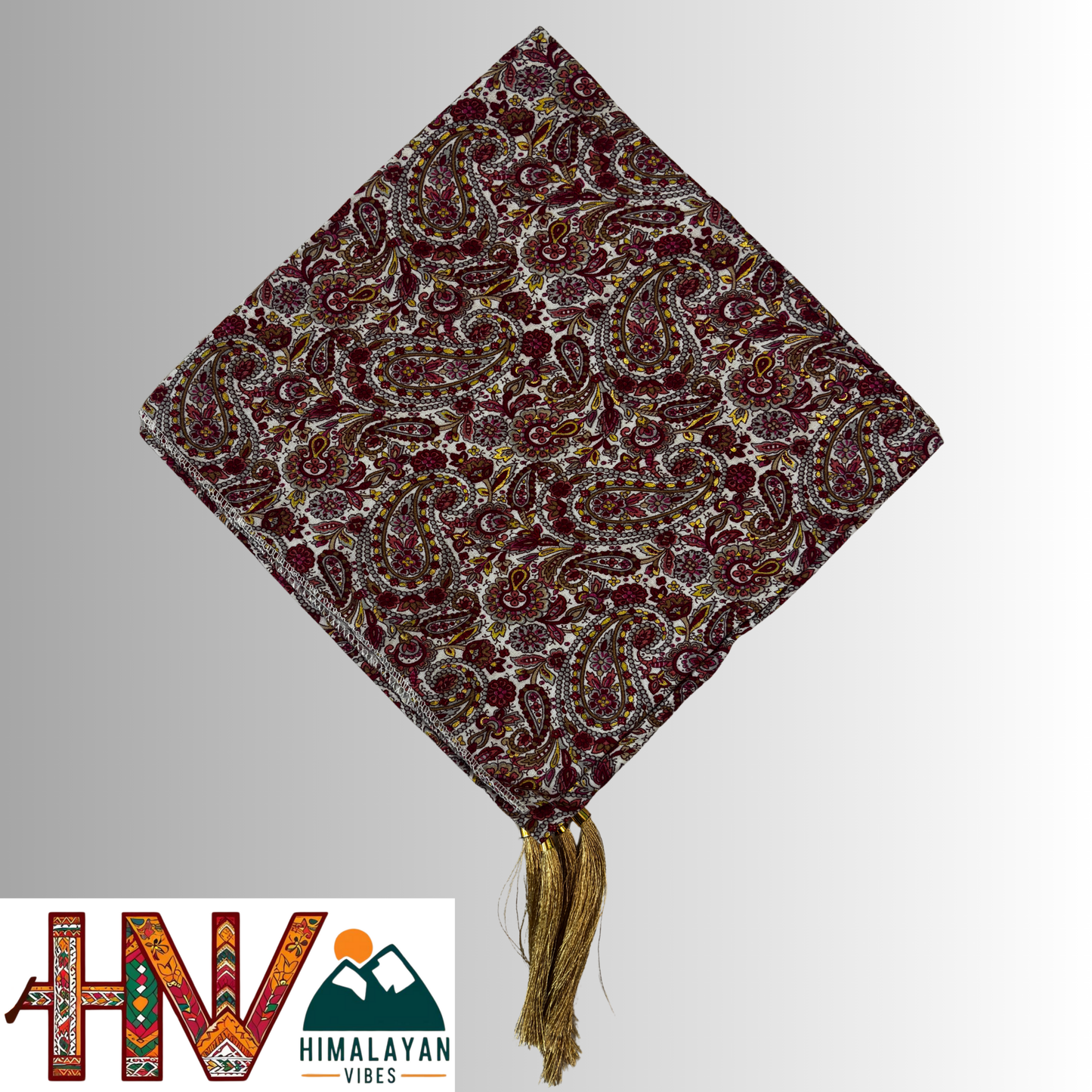 Handcrafted Himachali Dhatu - Premium Maroon Paisley Rayon Scarf | Traditional Pahari Headwear