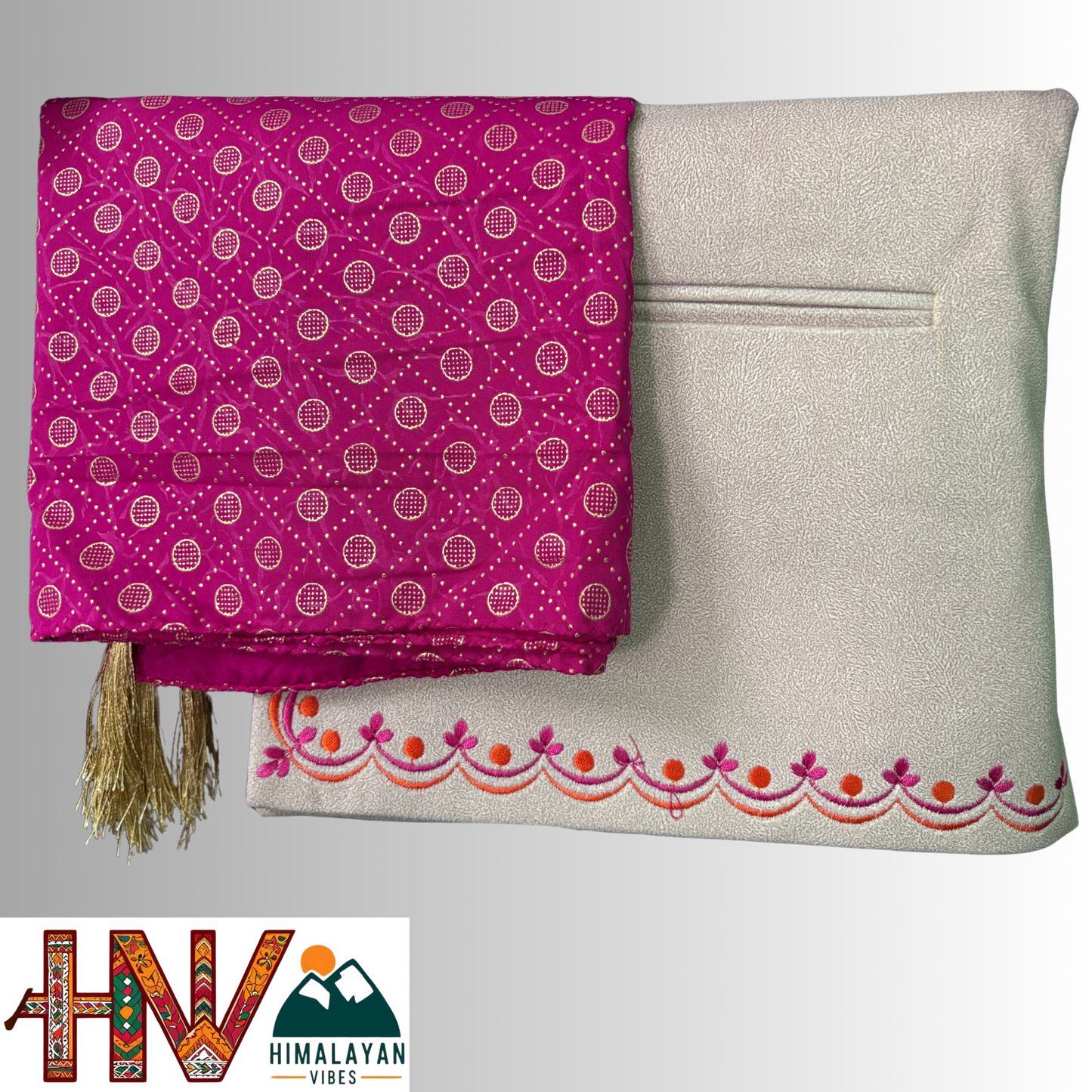 Embroidered Tan color sadri and rubber print pink dhatu combo