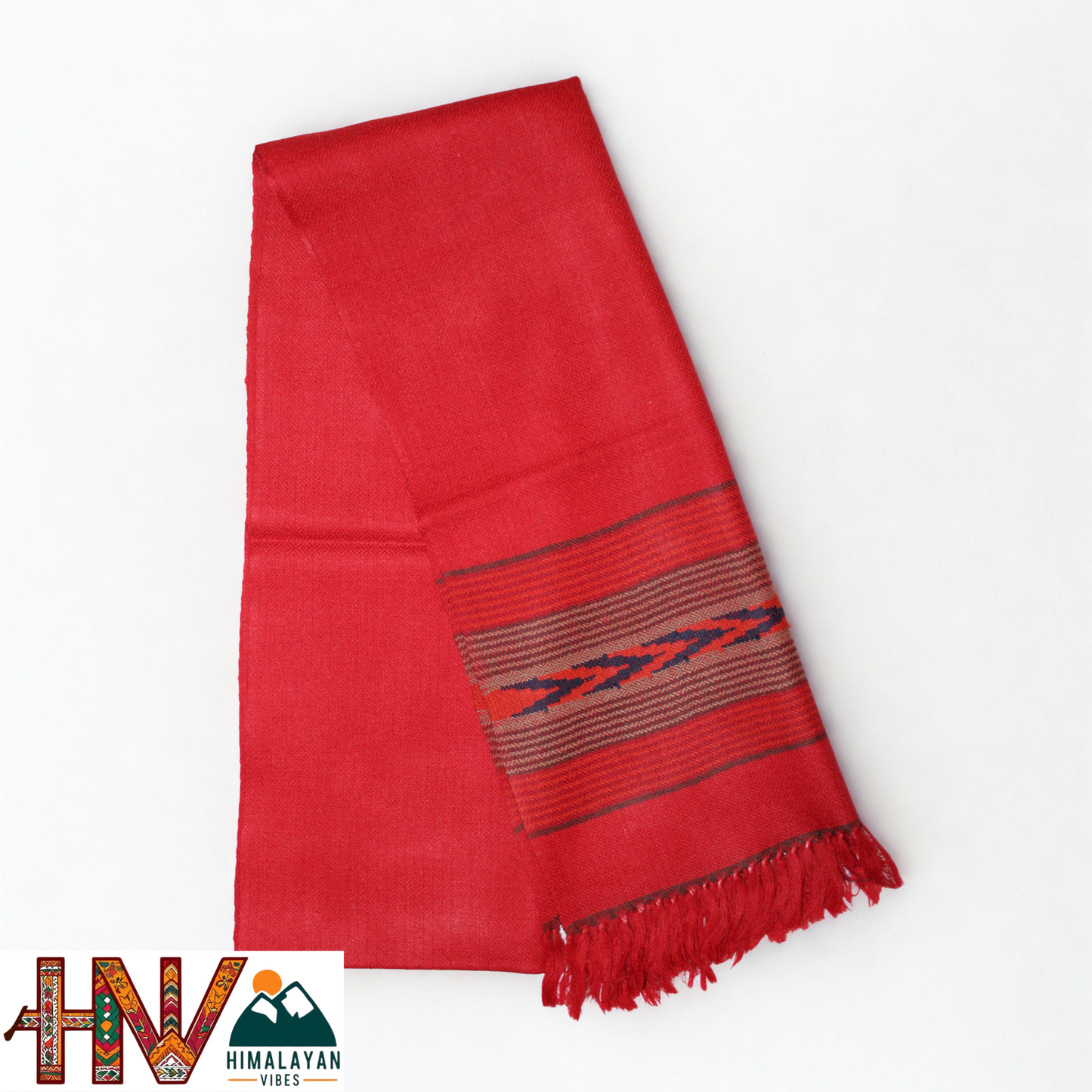 Traditional Kullu Handwoven Red Muffler – Soft, Durable & Warm Wool Scarf