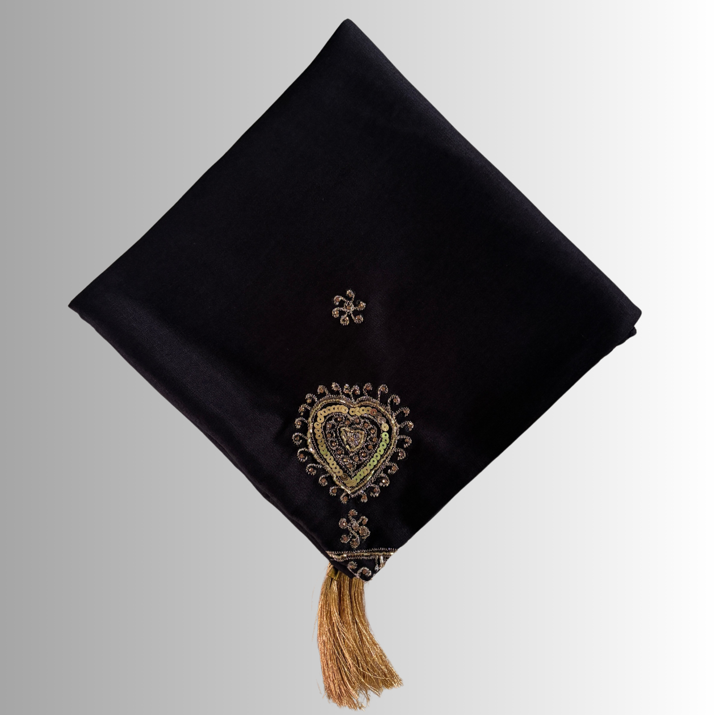 Handcrafted Himachali Black Rayon Dhatu with Golden Embroidery – A Unique Embroidered Head Scarf