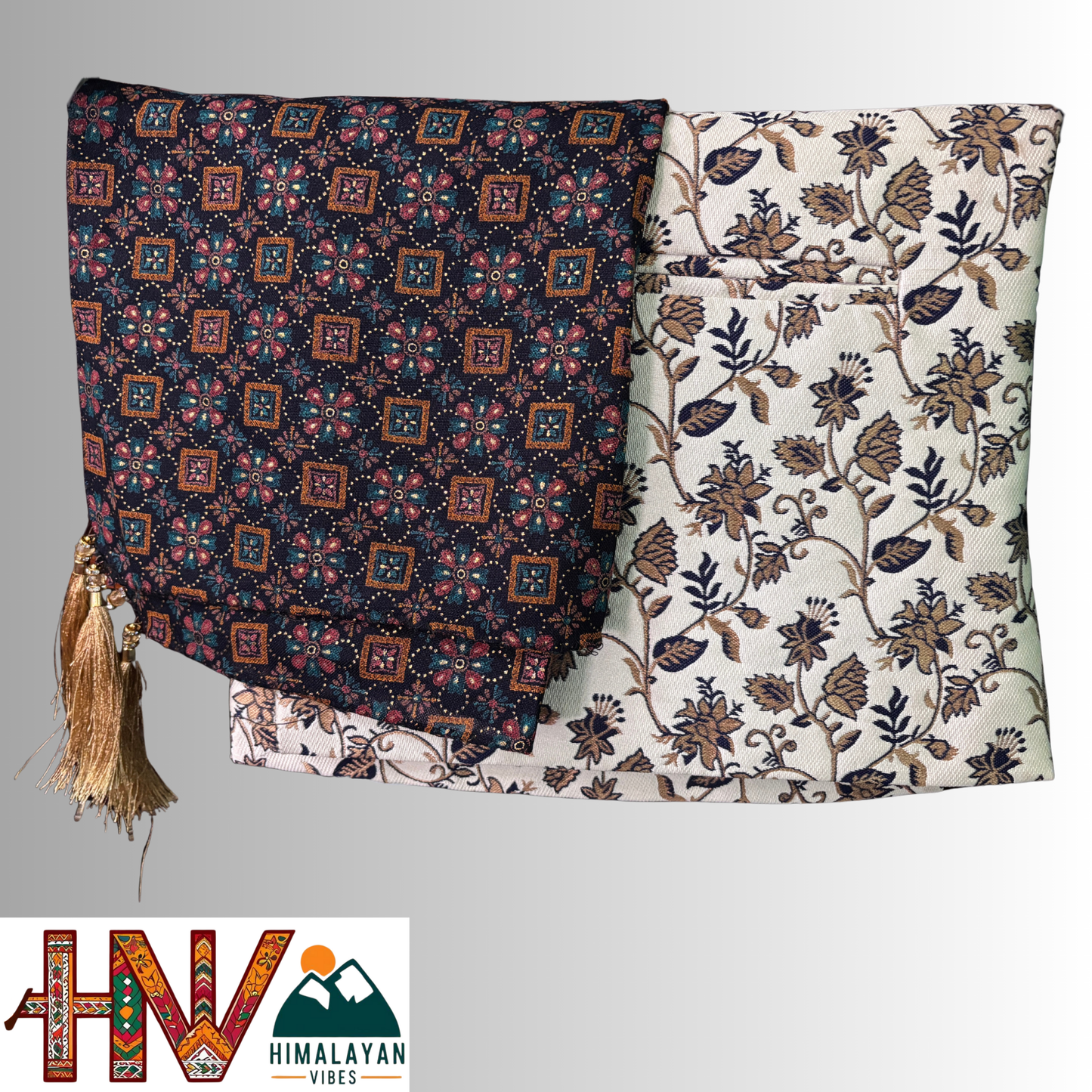 white floral brocade sadri & indigo dhatu combo