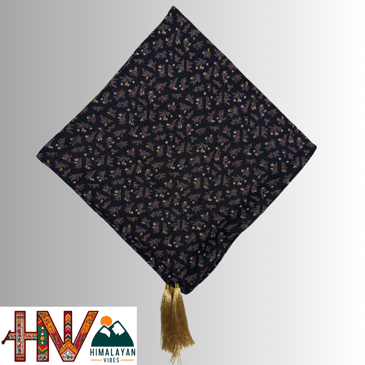 Alpine Black Color Leaf Printed Himachali Dhatu - Handcrafted Traditional Head Scarf from Himalayas