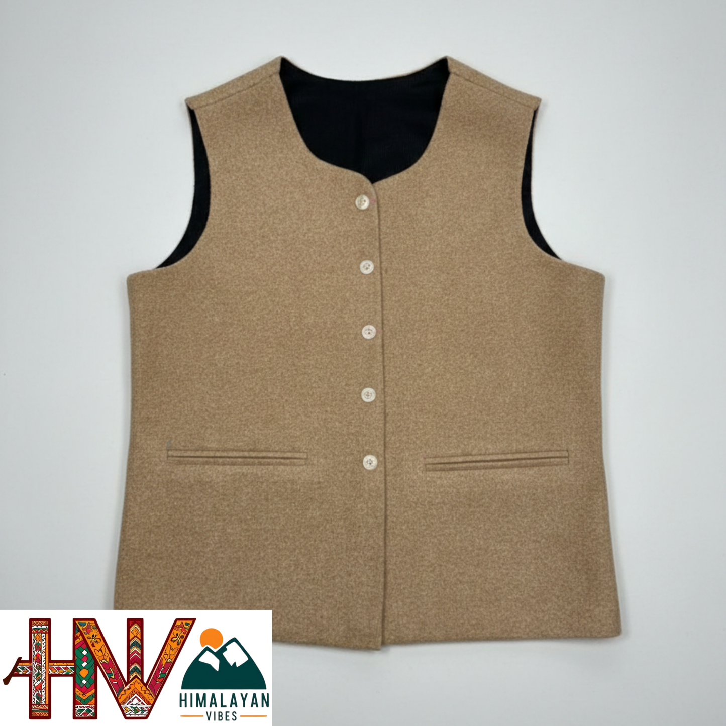 Himalayan Vibes Beige Women's Tweed Sadri - Sleeveless Nehru Jacket