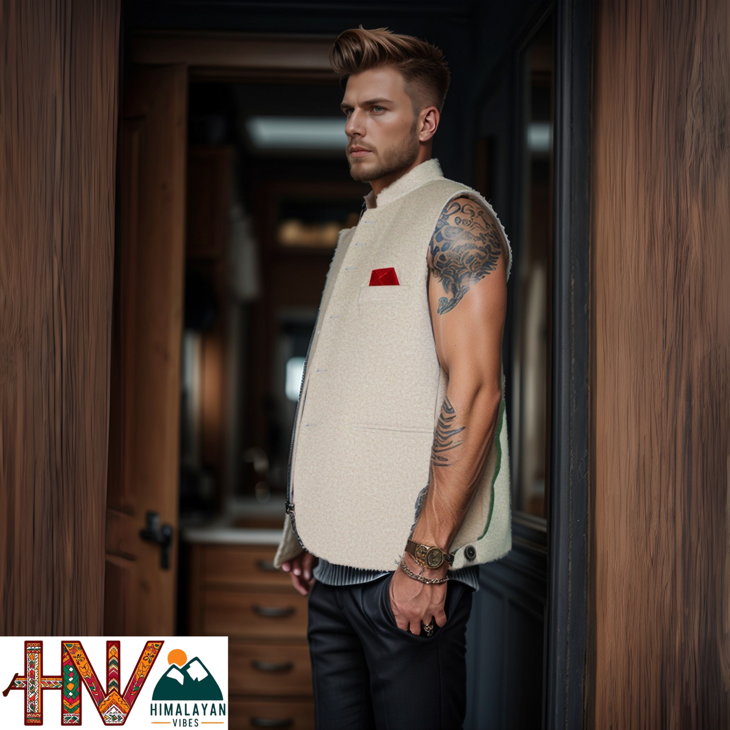 Trendy Sleeveless White Martin Jacket – Handcrafted in Himachal Pradesh | Occasion & Party Wear