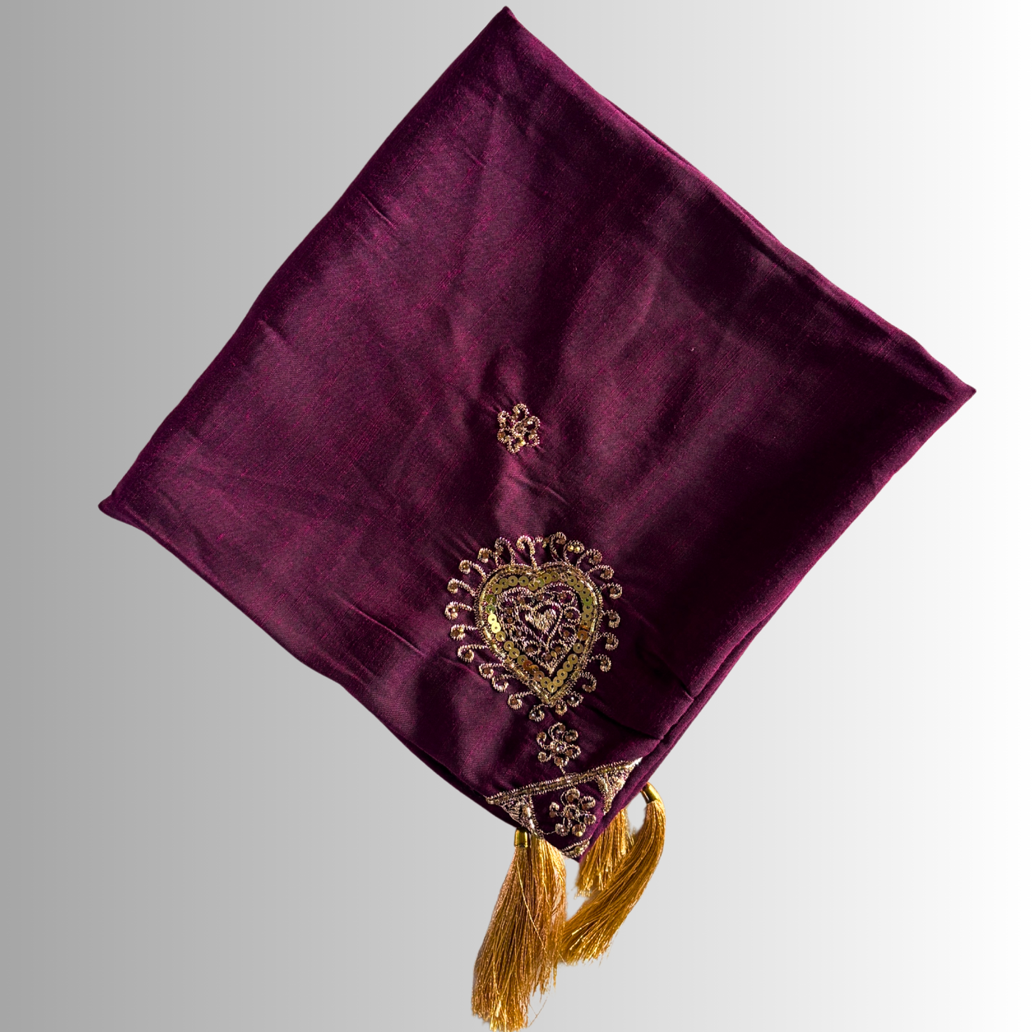 Handcrafted Himachali Wine Color Dhatu with Golden Embroidery – A Unique Embroidered Head Scarf