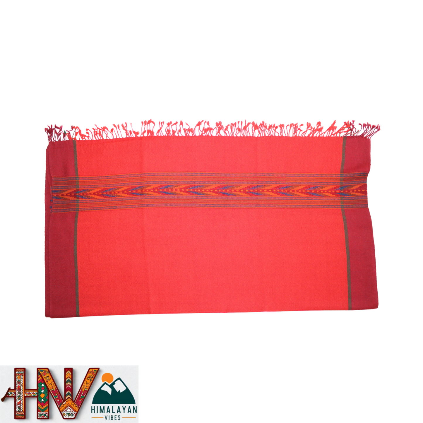 Handwoven Red Kullu Shawl with dark red border – 100% Pure Sheep Wool with Traditional Himalayan Craftsmanship