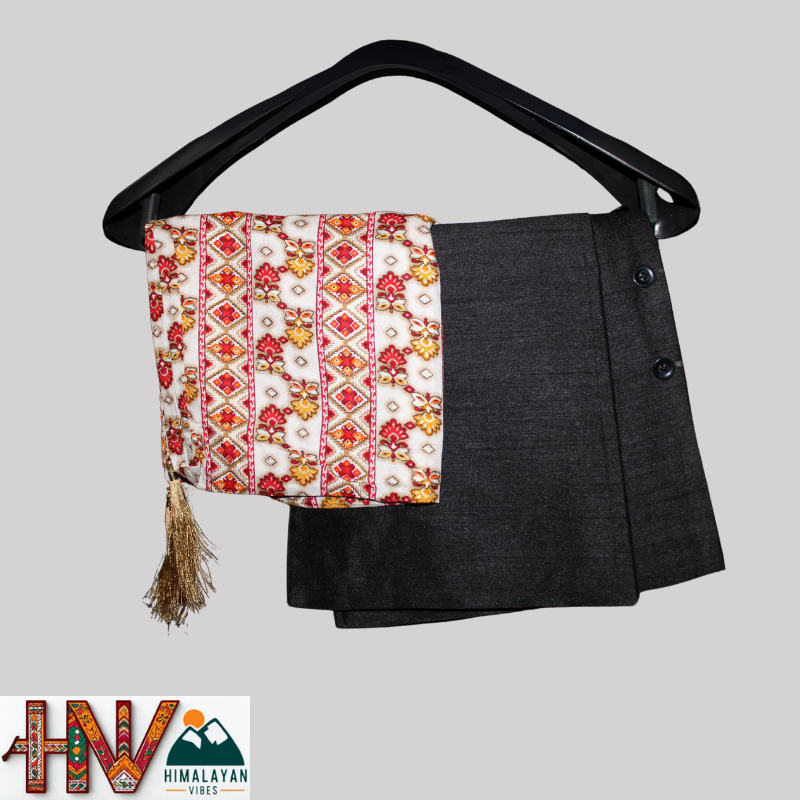 Black Sadri & Rayon white Dhatu with red print Combo