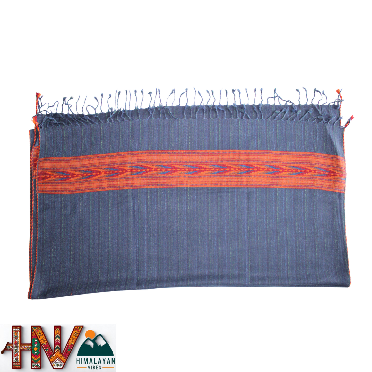 Handwoven Blue Grey Kullu Shawl – 100% Pure Sheep Wool with Traditional Himalayan Craftsmanship