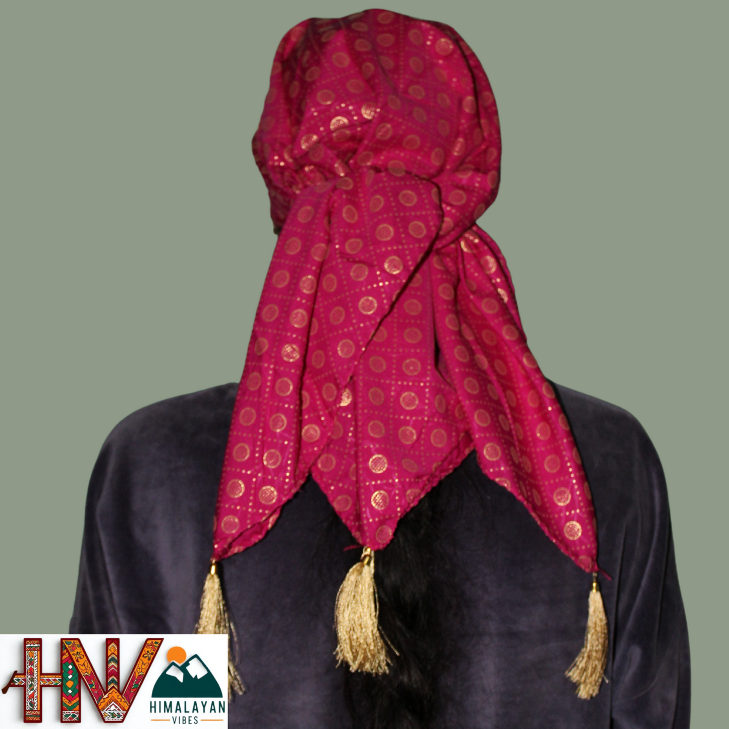 Rubber Print Dark Pink Dhatu Scarf - Artisan-Made Himachal Pradesh Head Wrap