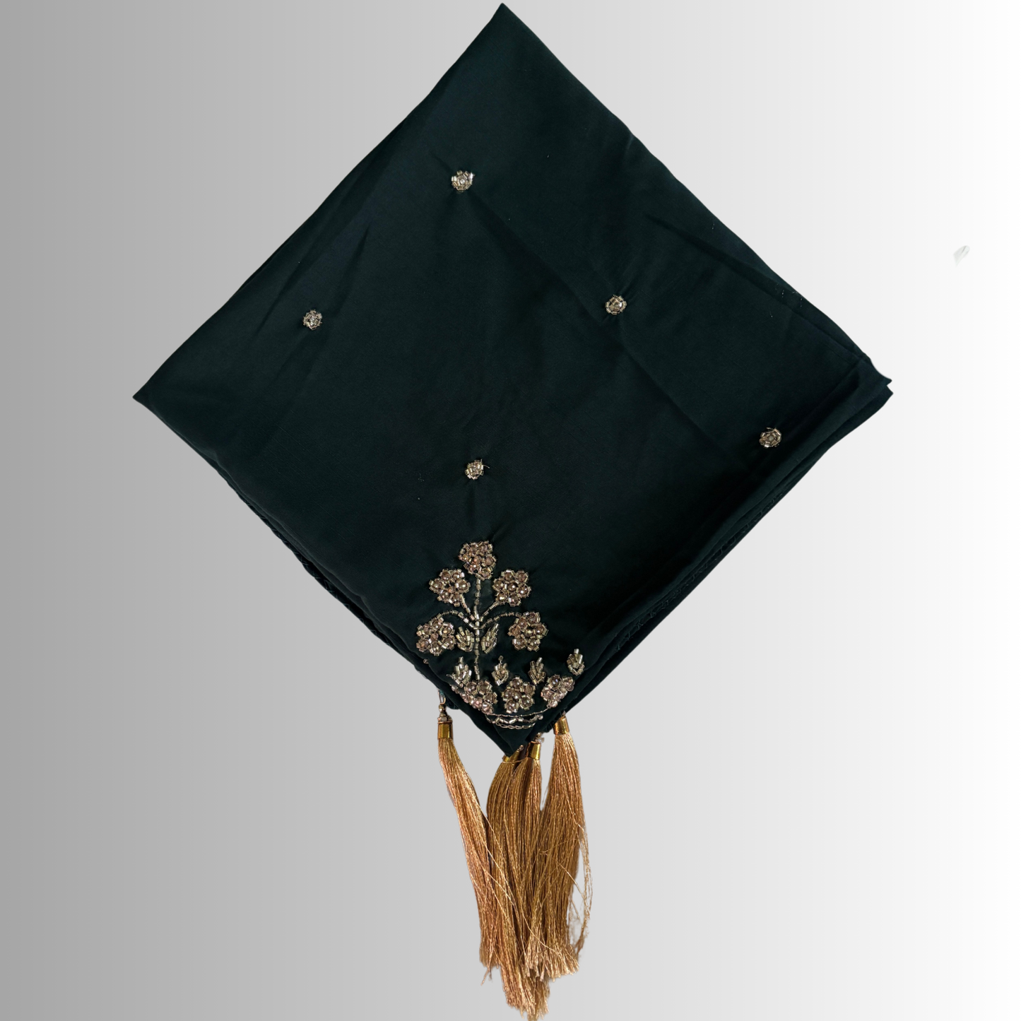 Handcrafted Himachali Forest Green Dhatu with Golden Embroidery – A Unique Embroidered Head Scarf