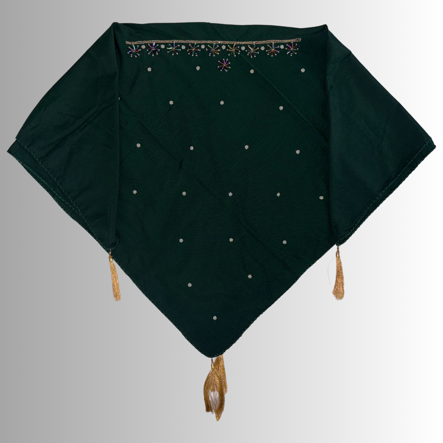 Handcrafted Himachali Forest Green Dhatu with Golden Embroidery – A Unique Embroidered Head Scarf